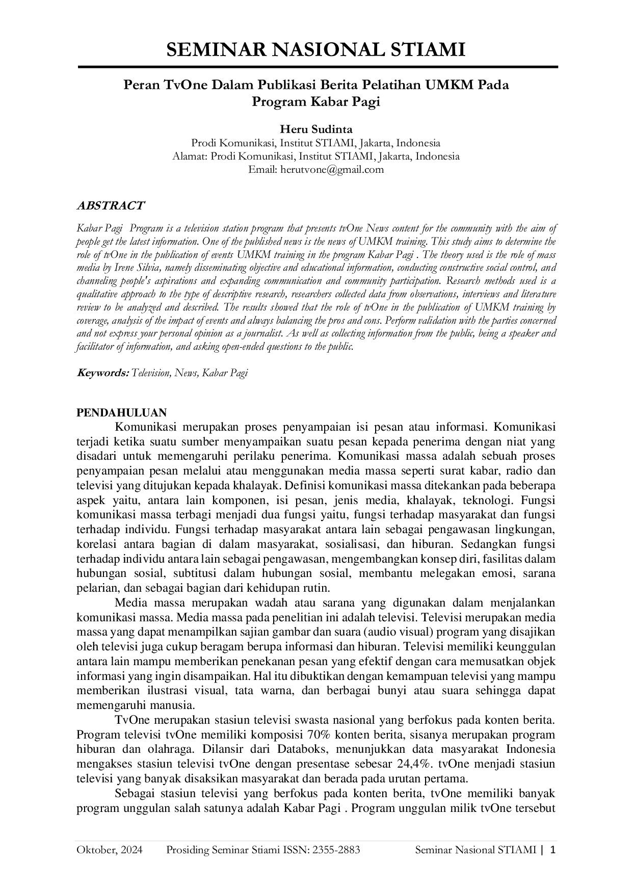 JURIS Peran TvOne Dalam Publikasi Berita Pelatihan UMKM Pada Program Kabar Pagi