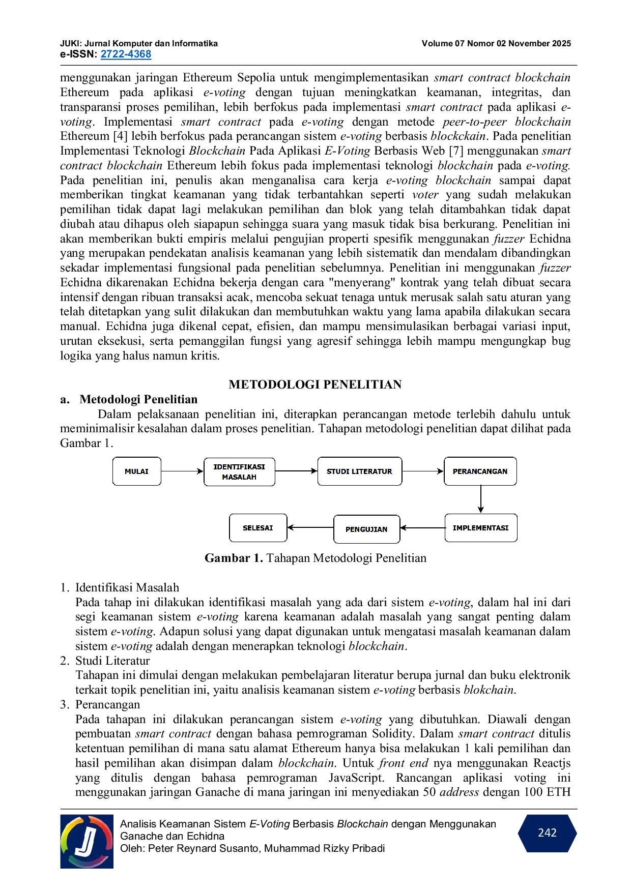 JURIS Analisis Keamanan Sistem E Voting Berbasis Blockchain Dengan Menggunakan Ganache Dan Echidna