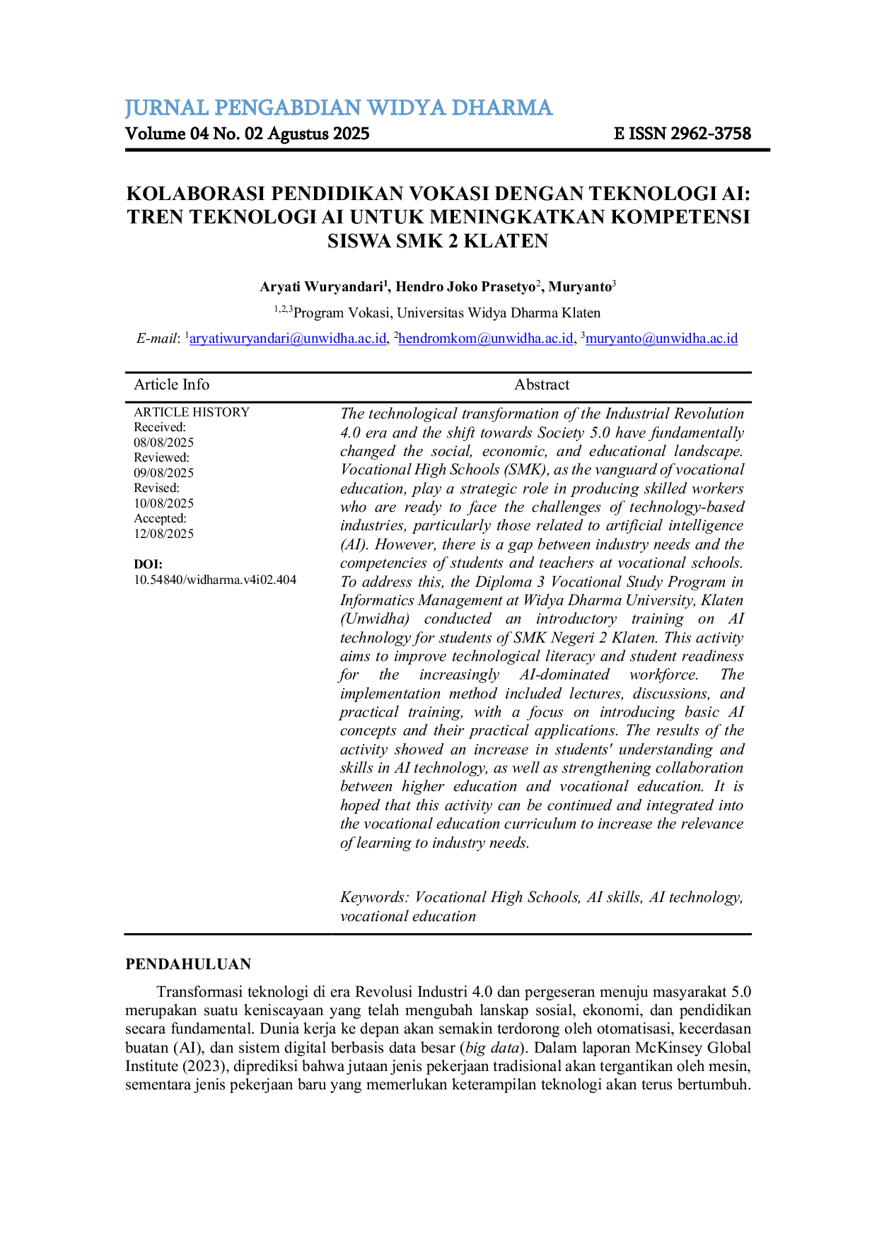 JURIS Kolaborasi Pendidikan Vokasi Dengan Teknologi Ai Tren Teknologi Ai Untuk Meningkatkan Kompetensi Siswa Smk 2 Klaten