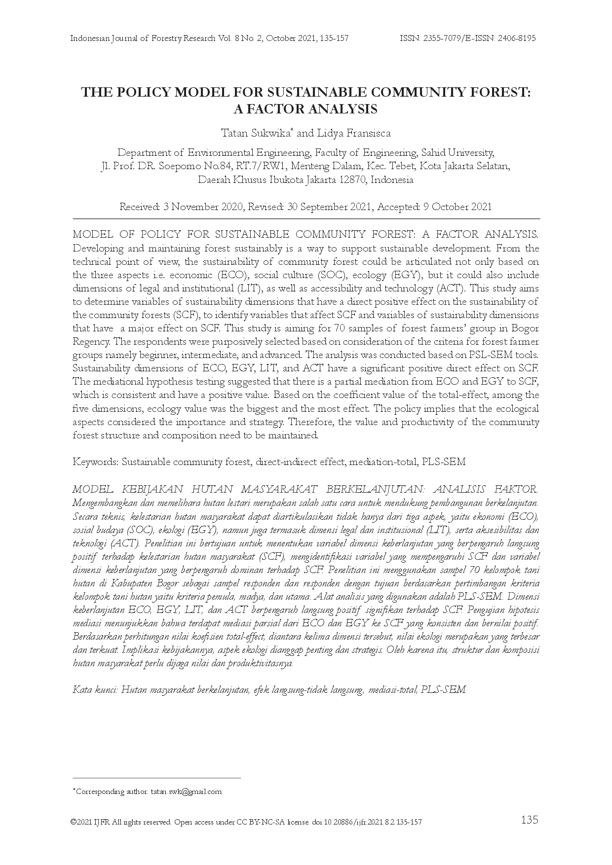 juris The Policy Model for Sustainable Community Forest A Factor Analysis