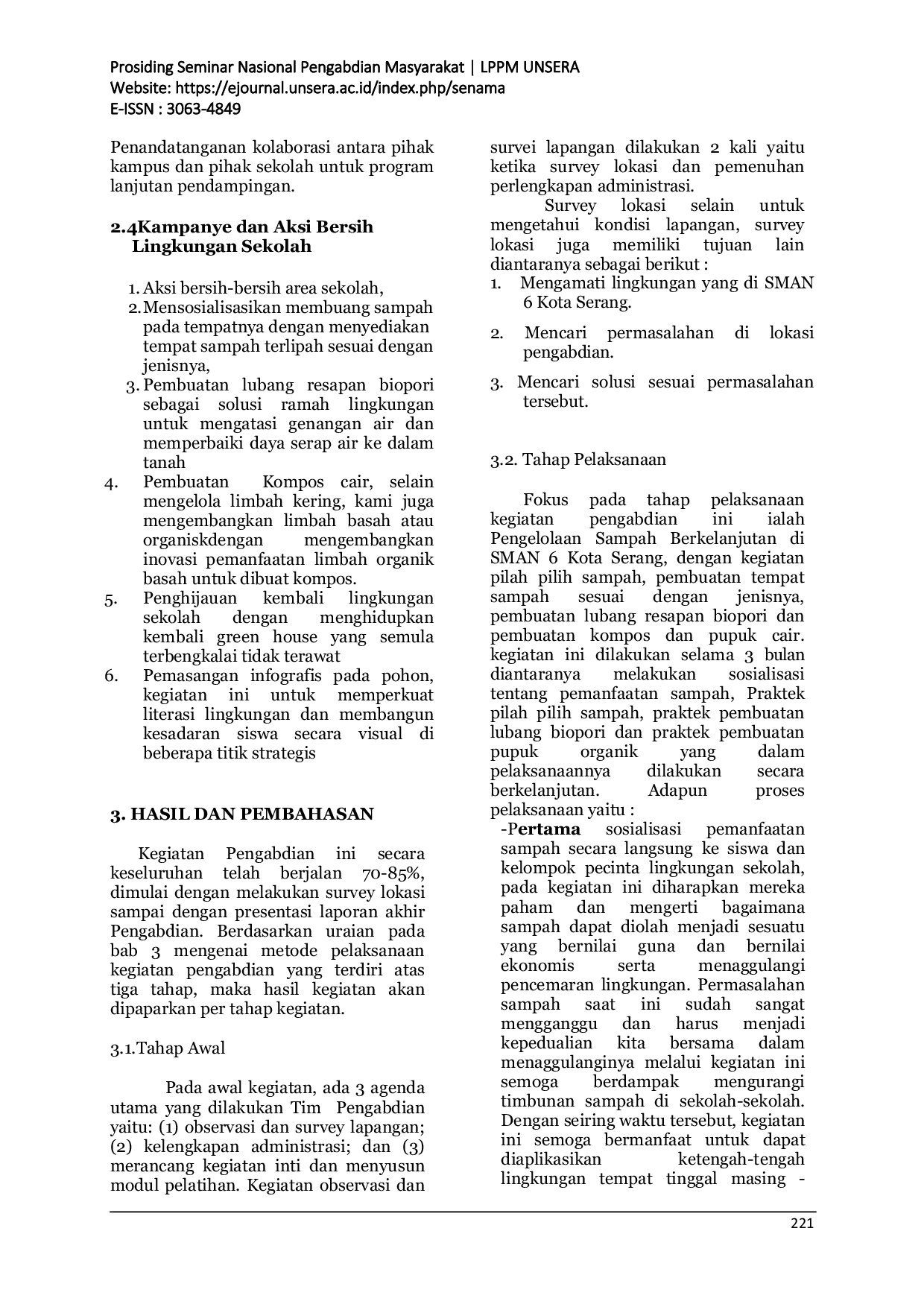 JURIS Kolaborasi Kampus Universitas Serang Raya dengan Sekolah Mengah Atas Negeri 6 Kota Serang Dalam Pengelolaan Sampah Berkelanjutan