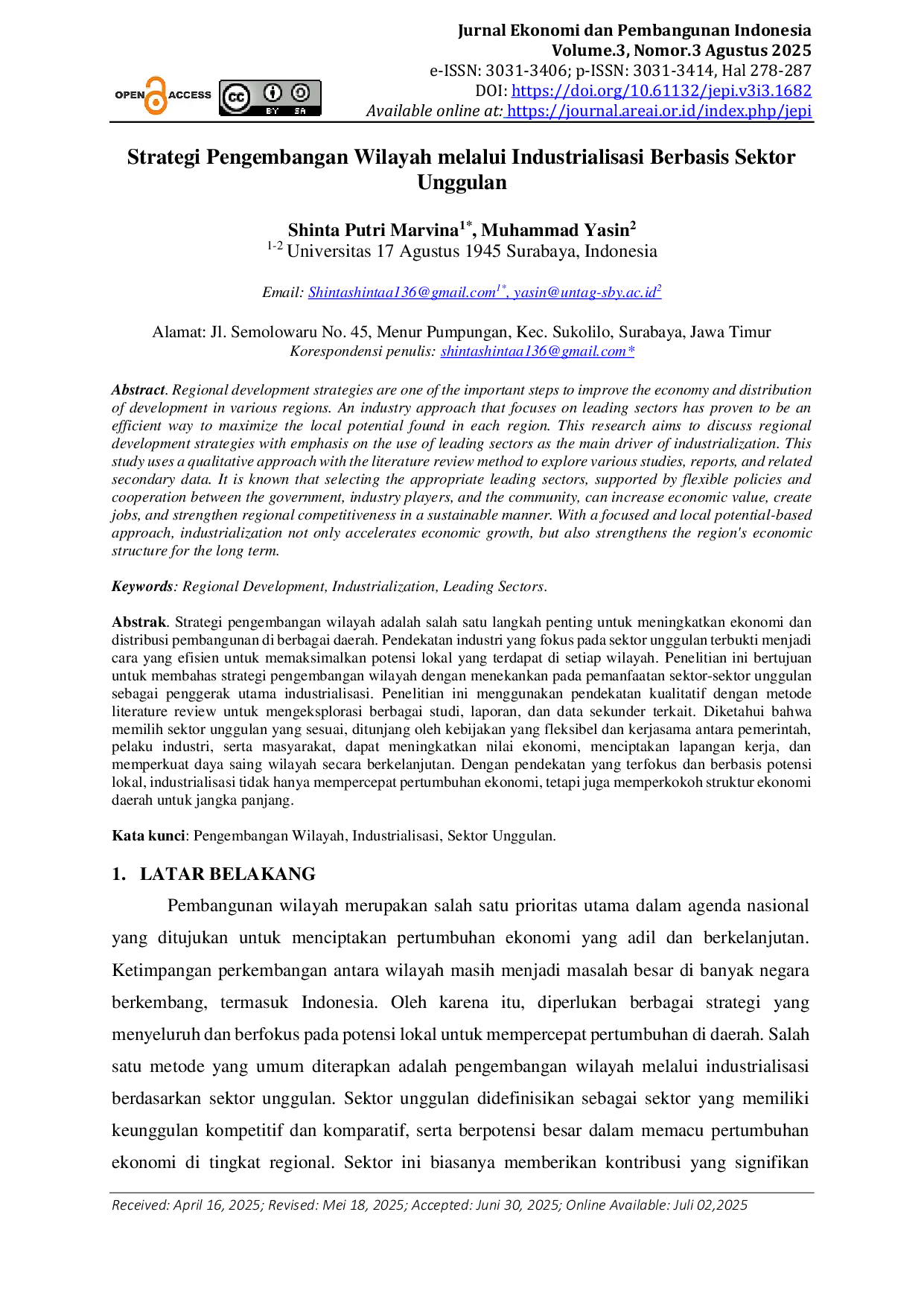 JURIS Strategi Pengembangan Wilayah melalui Industrialisasi Berbasis Sektor Unggulan