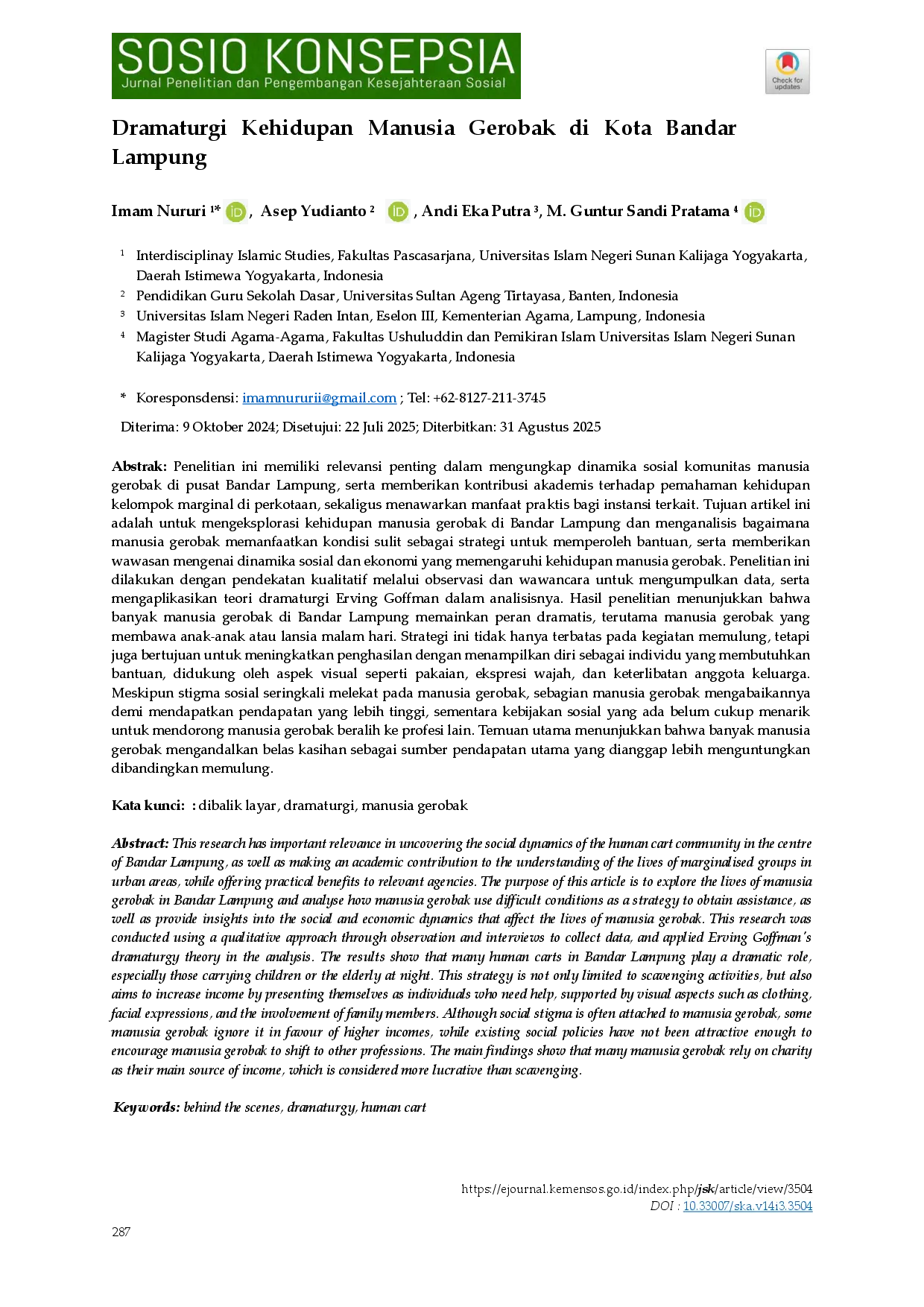 juris Dramaturgi Kehidupan Manusia Gerobak di Kota Bandar Lampung
