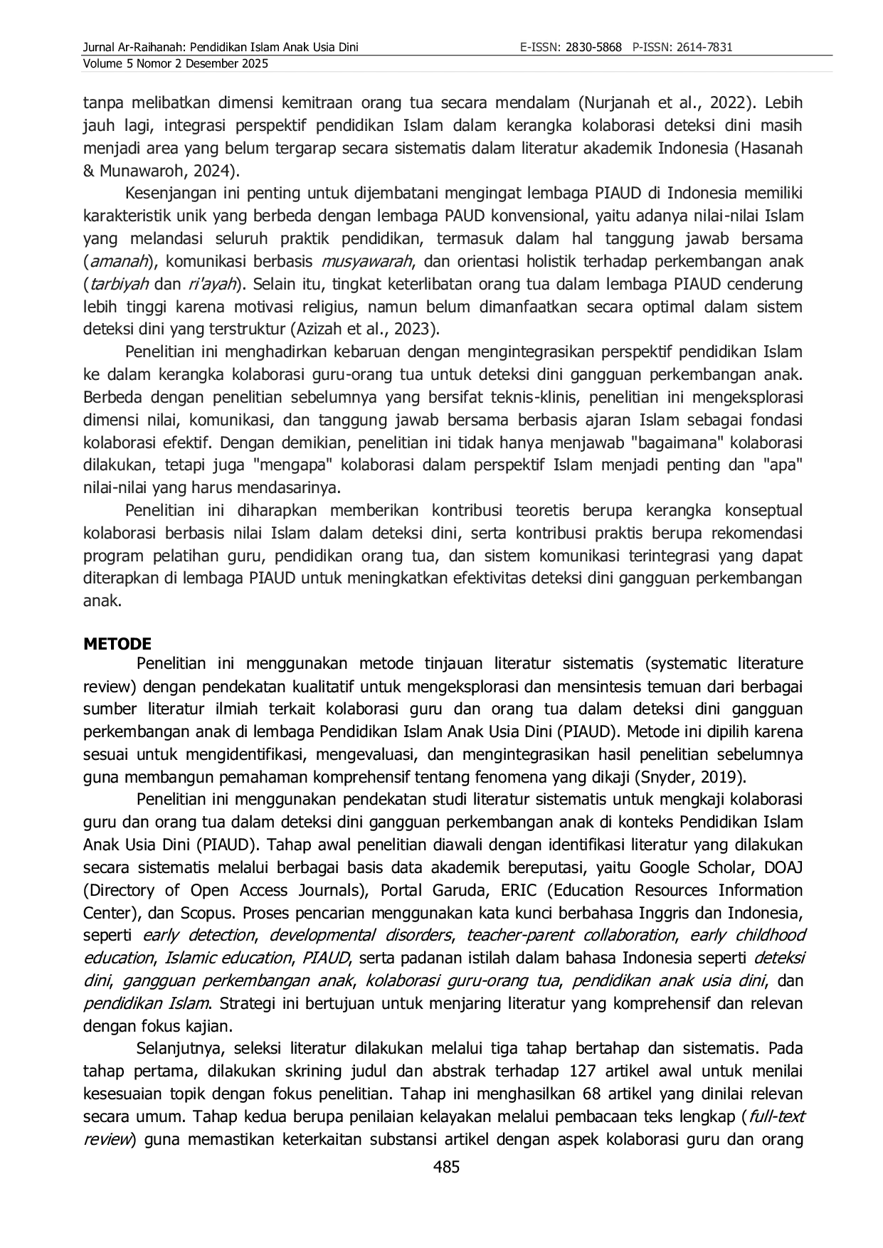 JURIS Model Kolaborasi Guru Dan Orangtua Dalam Deteksi Dini Gangguan Tumbuh Kembang Anak Usia Dini Sebuah Tinjauan Literatur Dalam Perspektif Pendidikan Islam