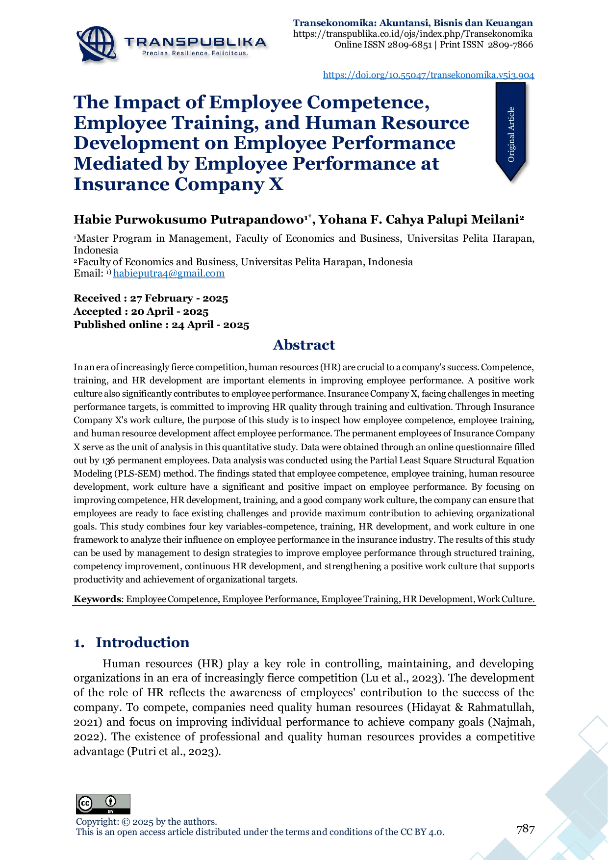 JURIS The Impact of Employee Competence Employee Training and Human Resource Development on Employee Performance Mediated by Employee Performance at Insurance Company X