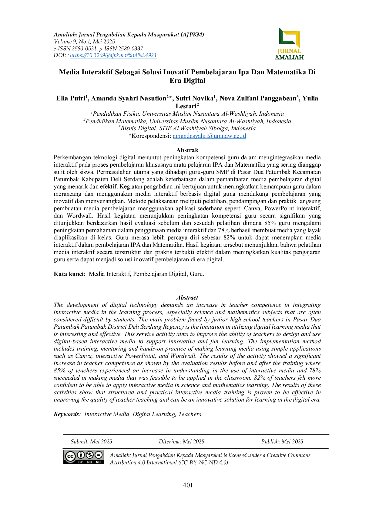 JURIS Media Interaktif Sebagai Solusi Inovatif Pembelajaran Ipa Dan Matematika Di Era Digital