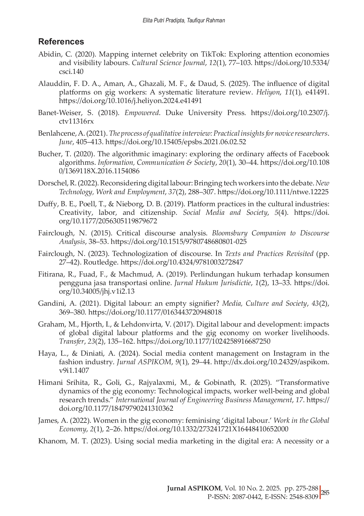 JURIS Personal shopper Jastip and the representation of digital workers A critical study of social media discourse in the gig economy