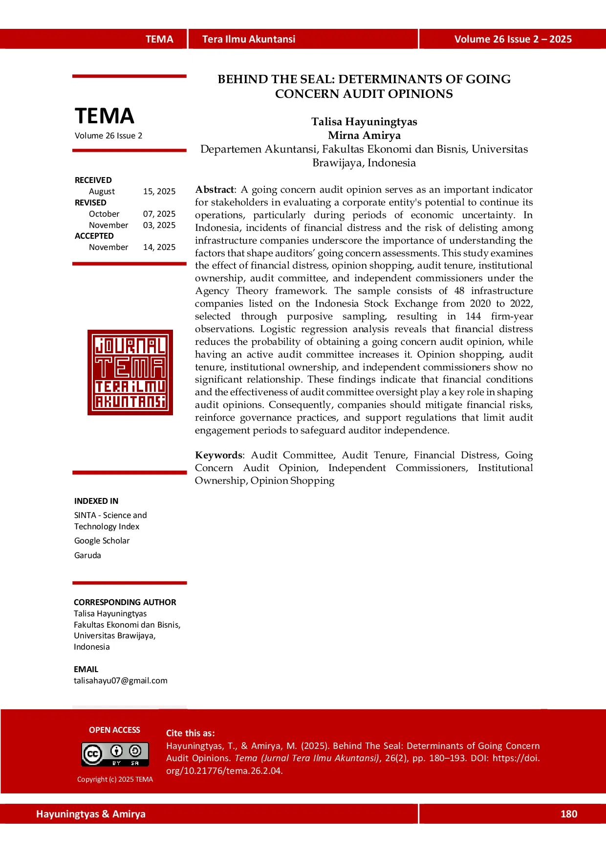 JURIS Behind the Seal Determinants of Going Concern Audit Opinions