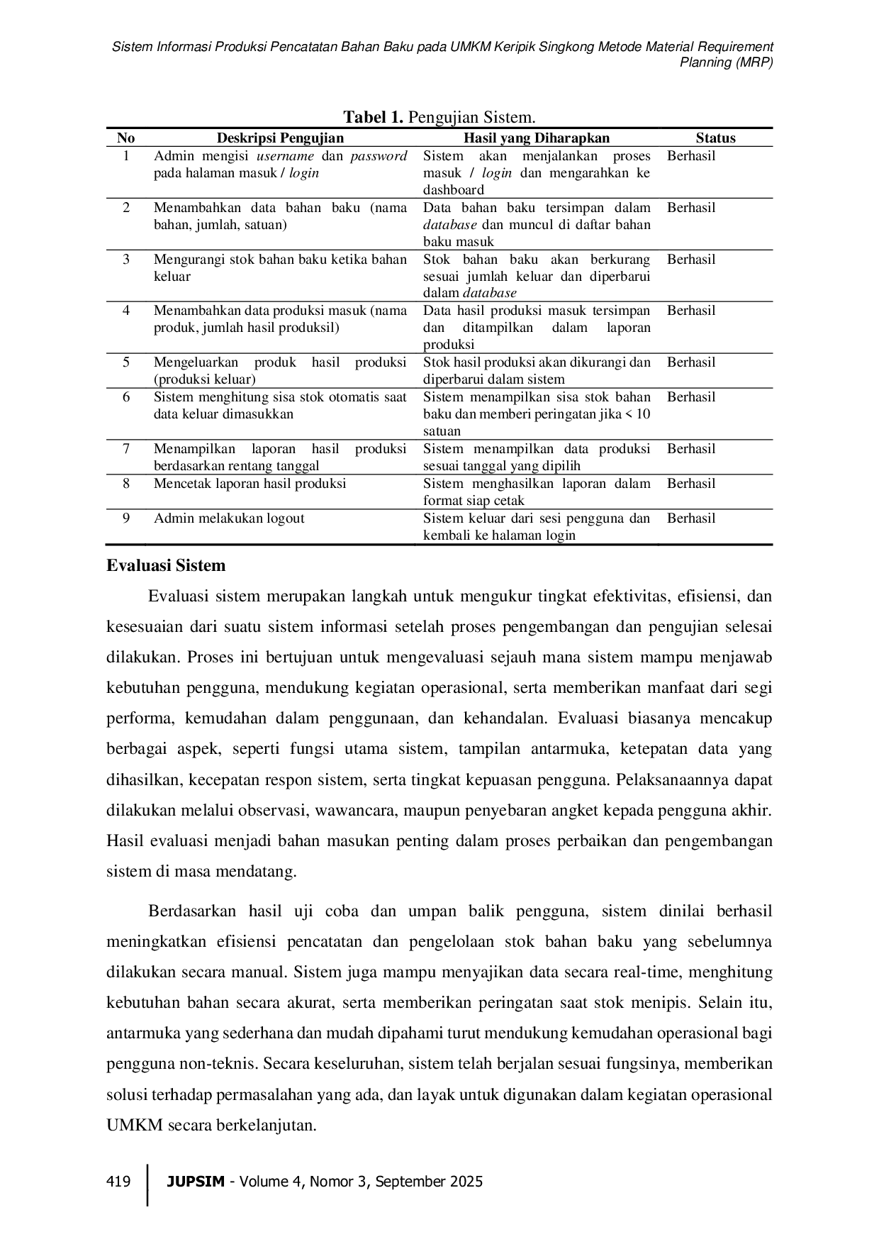 JURIS Sistem Informasi Produksi Pencatatan Bahan Baku pada UMKM Keripik Singkong Metode Material Requirement Planning MRP