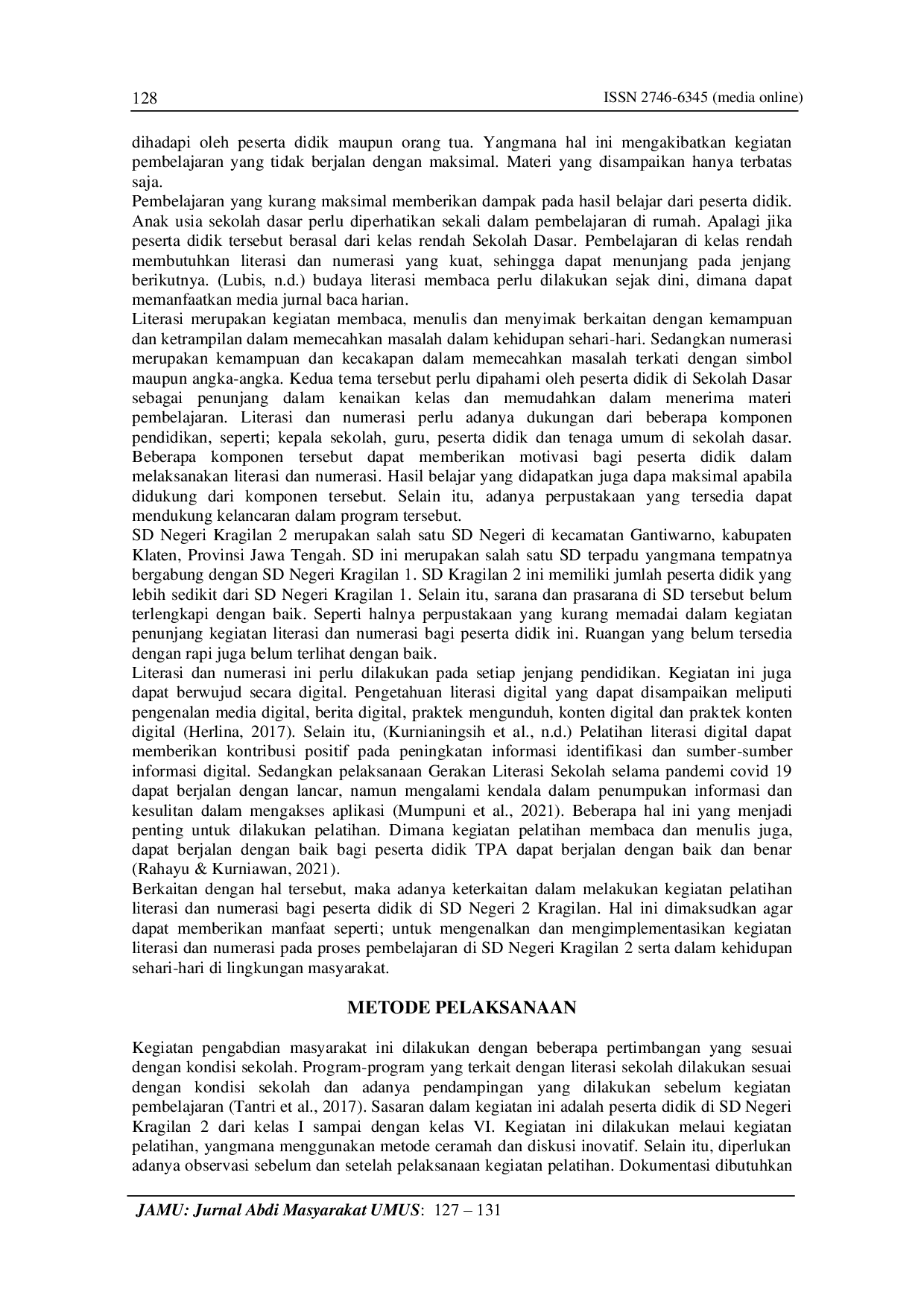 juris Pelatihan Literasi dan Numerasi Peserta Didik SD Negeri Kragilan 2