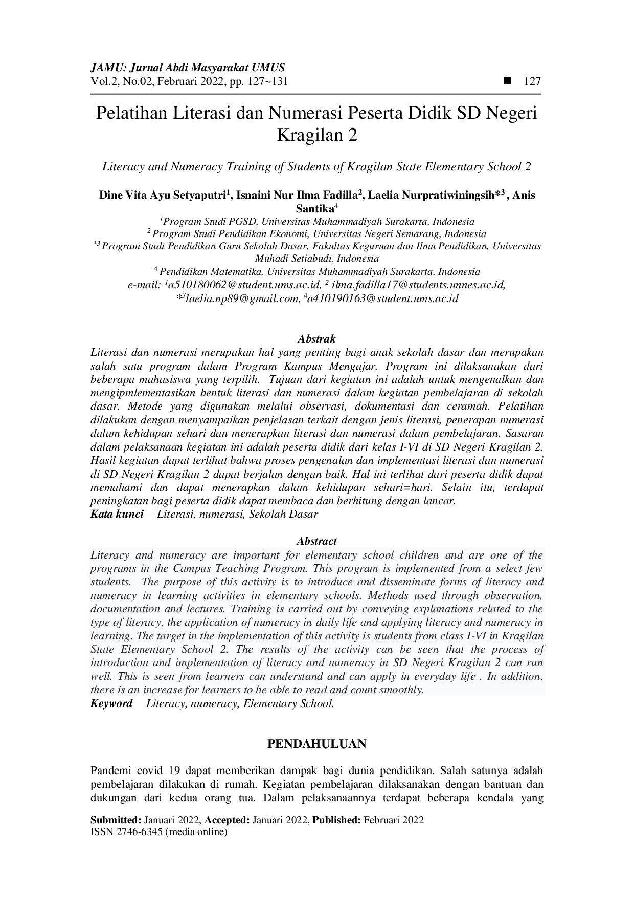 juris Pelatihan Literasi dan Numerasi Peserta Didik SD Negeri Kragilan 2