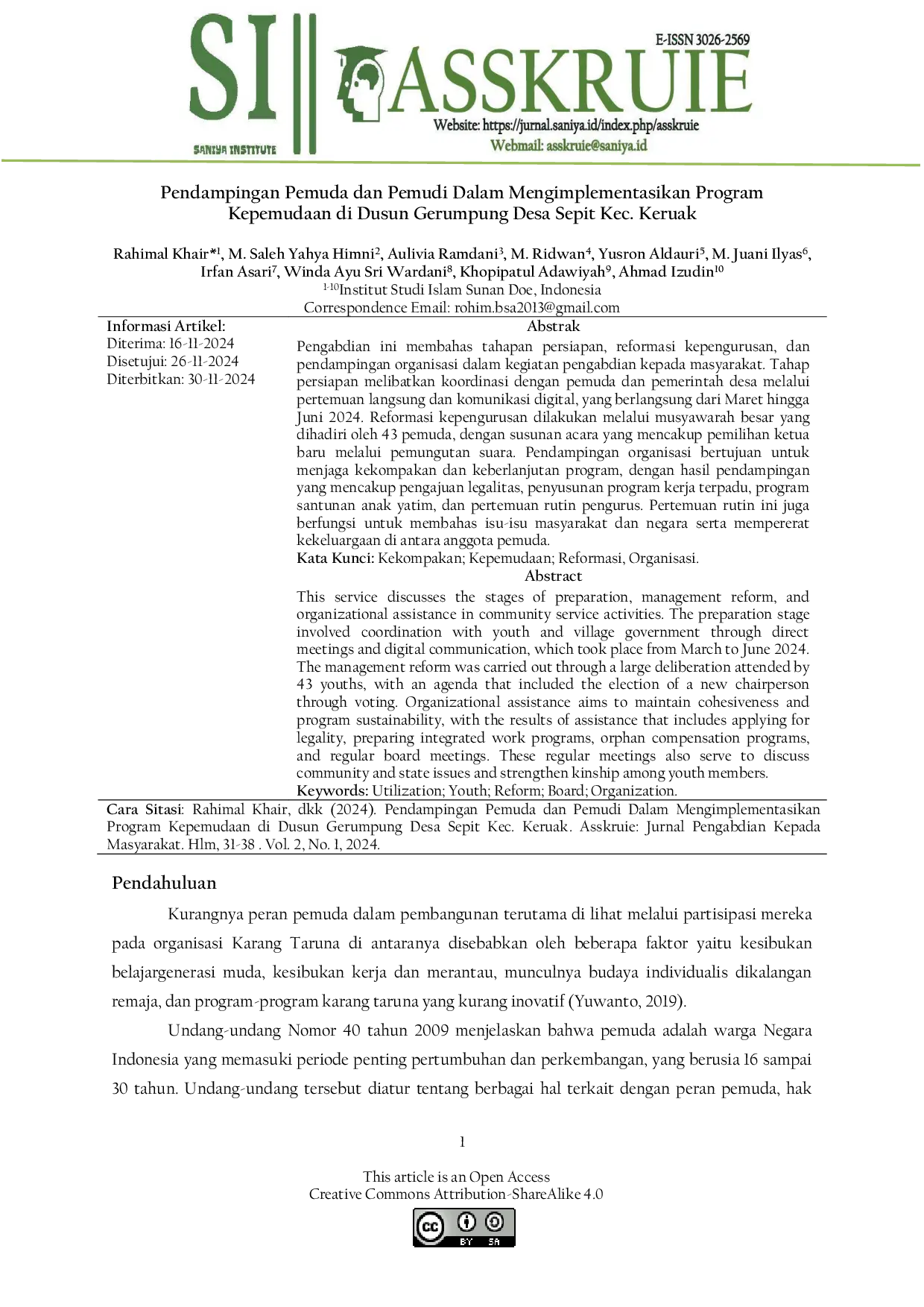 JURIS Pendampingan Pemuda dan Pemudi Dalam Mengimplementasikan Program Kepemudaan di Dusun Gerumpung Desa Sepit Kec Keruak