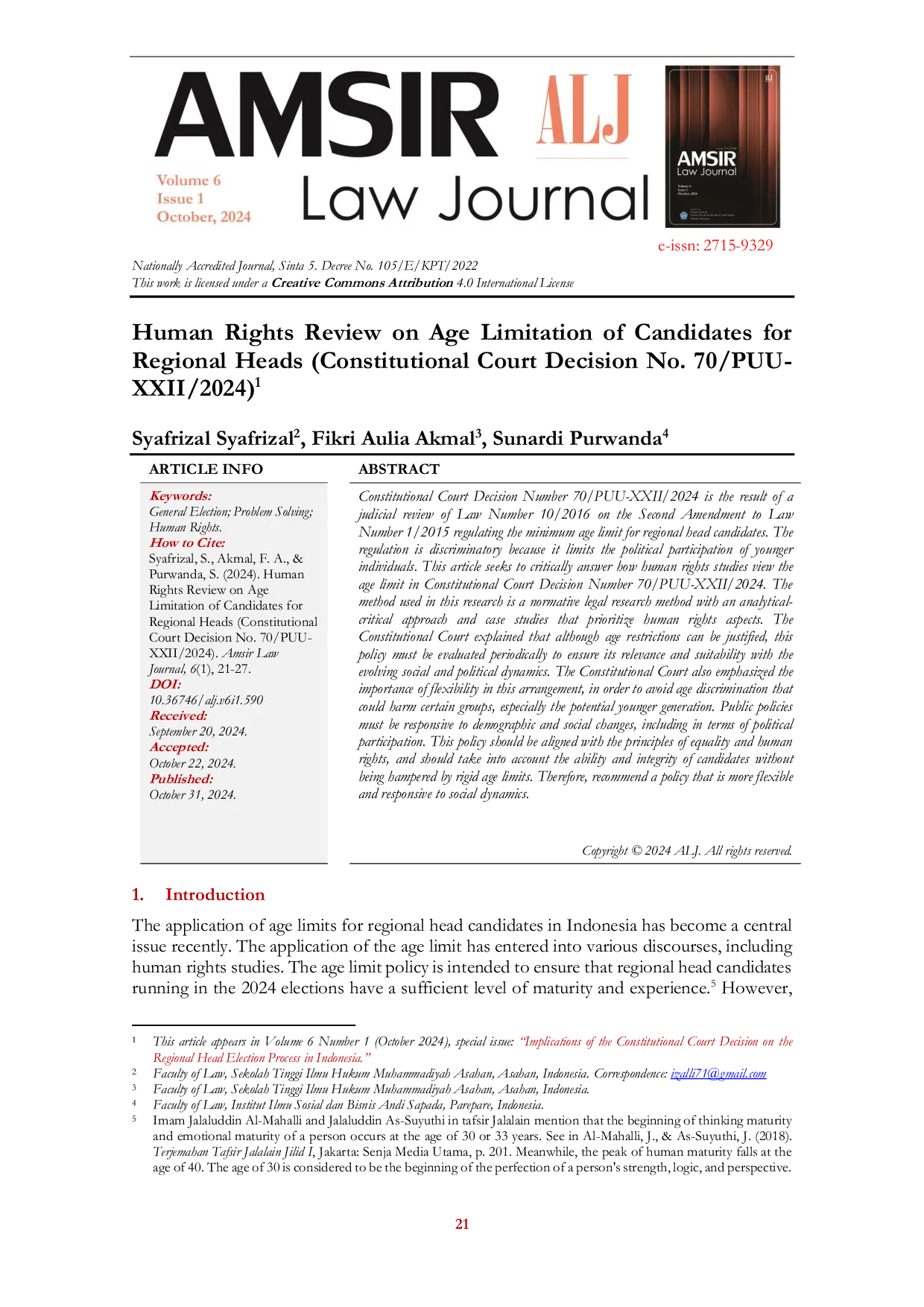 JURIS Human Rights Review on Age Limitation of Candidates for Regional Heads
