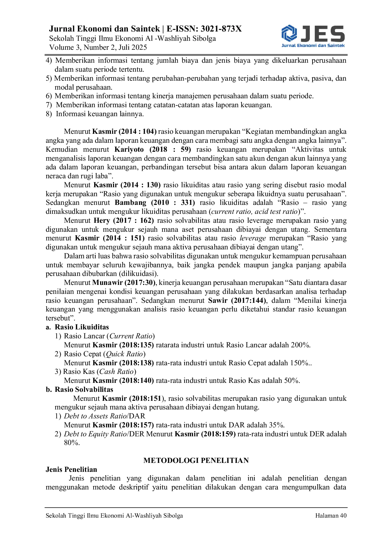 JURIS Analisis Rasio Likuiditas dan Solvabilitas untuk Menilai Kinerja Keuangan pada UD Tumorang Jaya Pandan Kabupaten Tapanuli Tengah