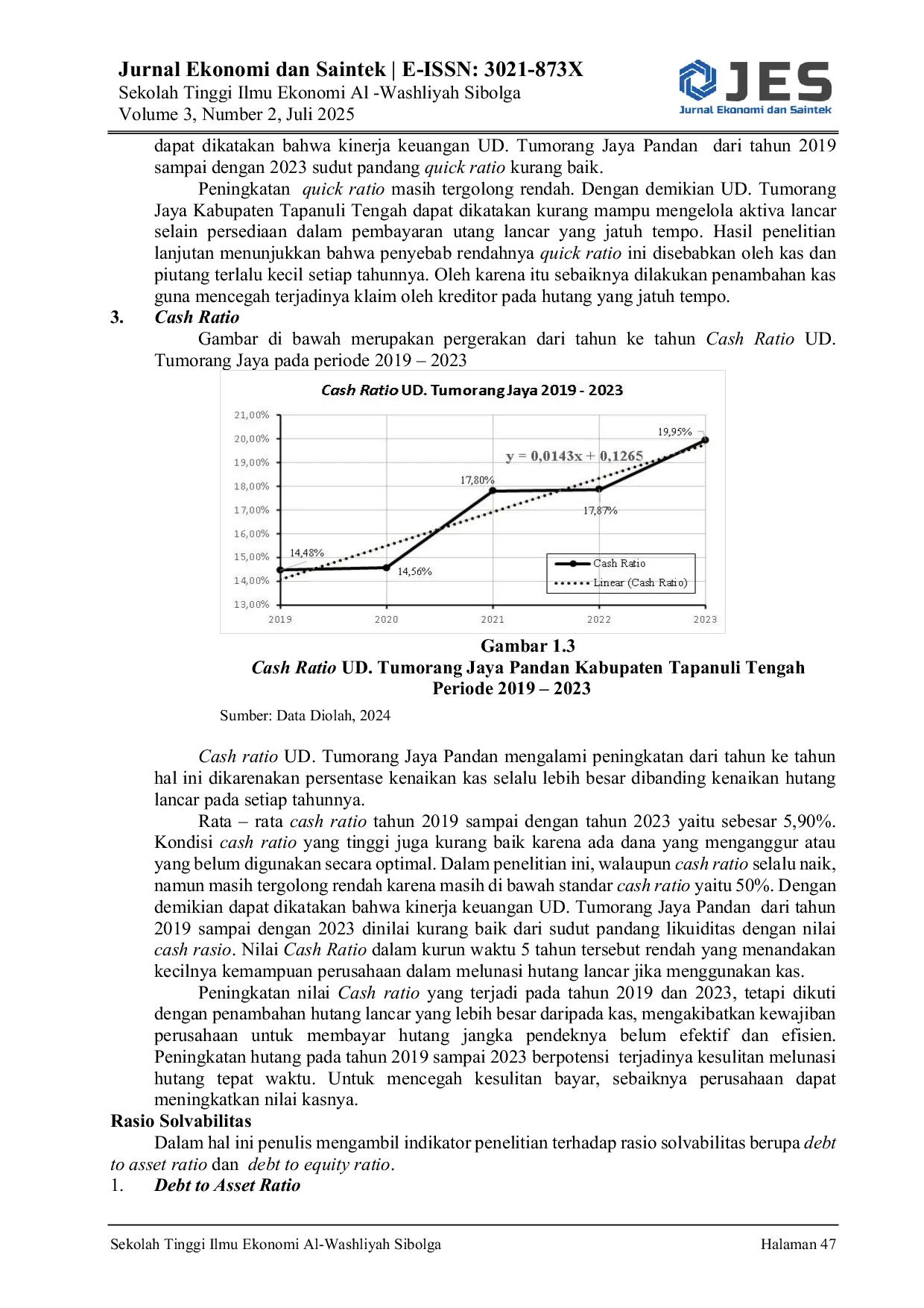 JURIS Analisis Rasio Likuiditas dan Solvabilitas untuk Menilai Kinerja Keuangan pada UD Tumorang Jaya Pandan Kabupaten Tapanuli Tengah