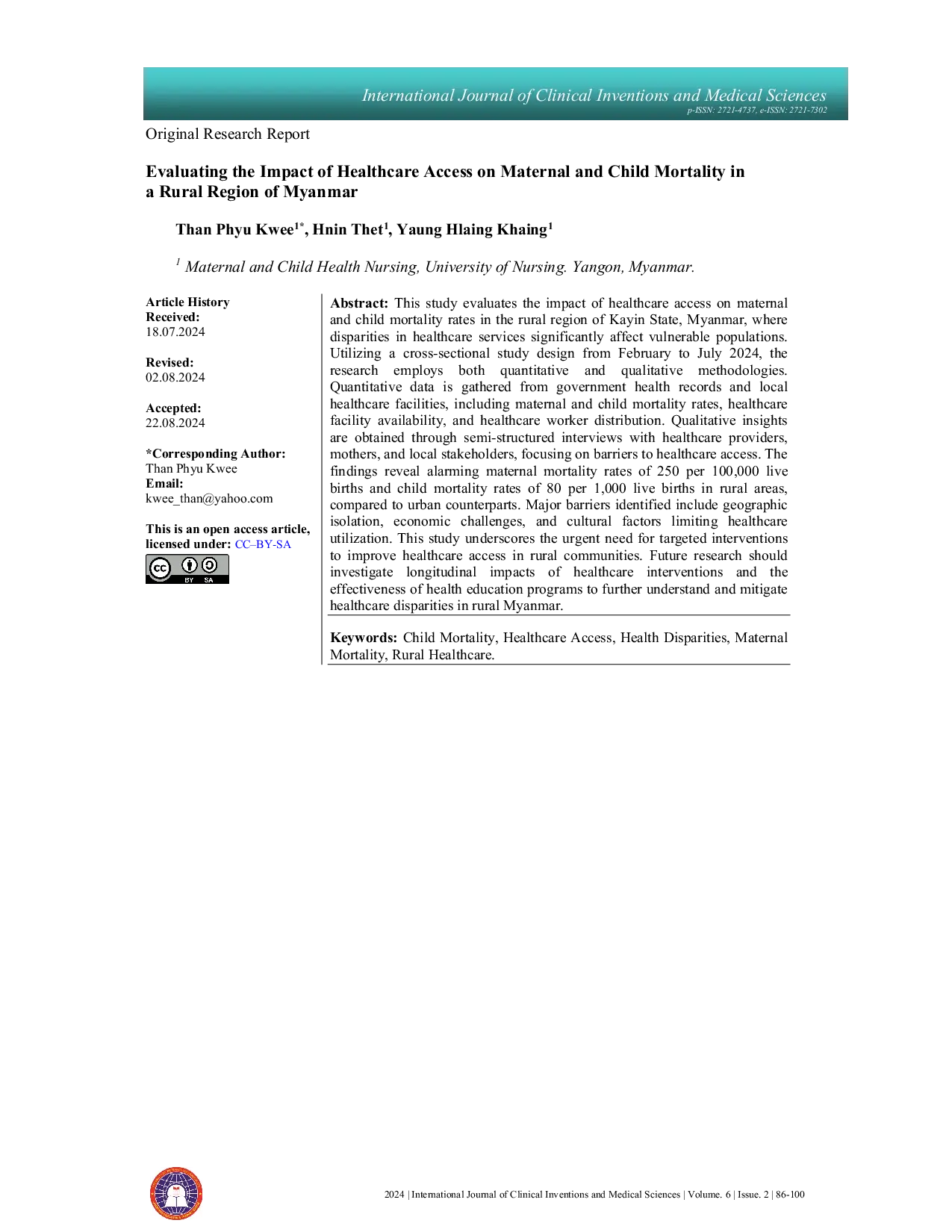 JURIS Evaluating the Impact of Healthcare Access on Maternal and Child Mortality in a Rural Region of Myanmar