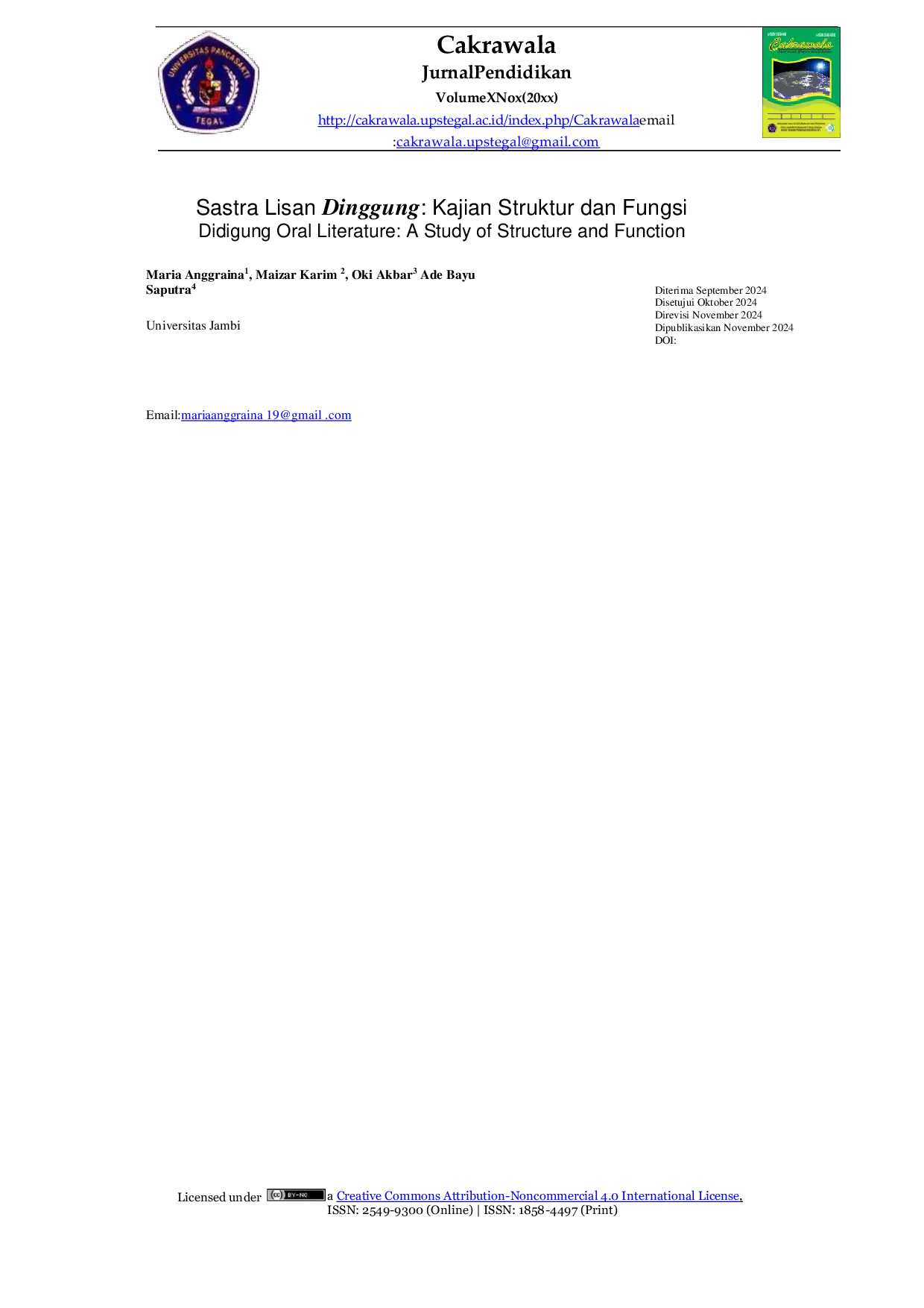 JURIS Sastra Lisan Sastra Lisan Dinggung Kajian Struktur dan Fungsi
