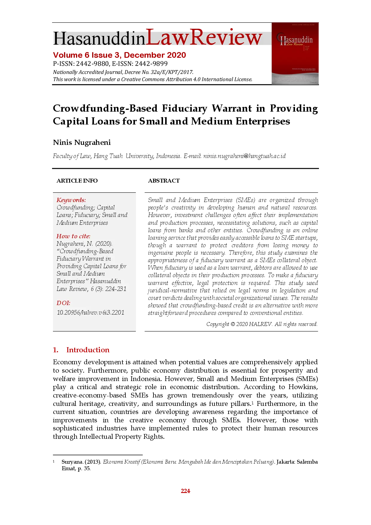 juris Crowdfunding Based Fiduciary Warrant in Providing Capital Loans for Small and Medium Enterprises