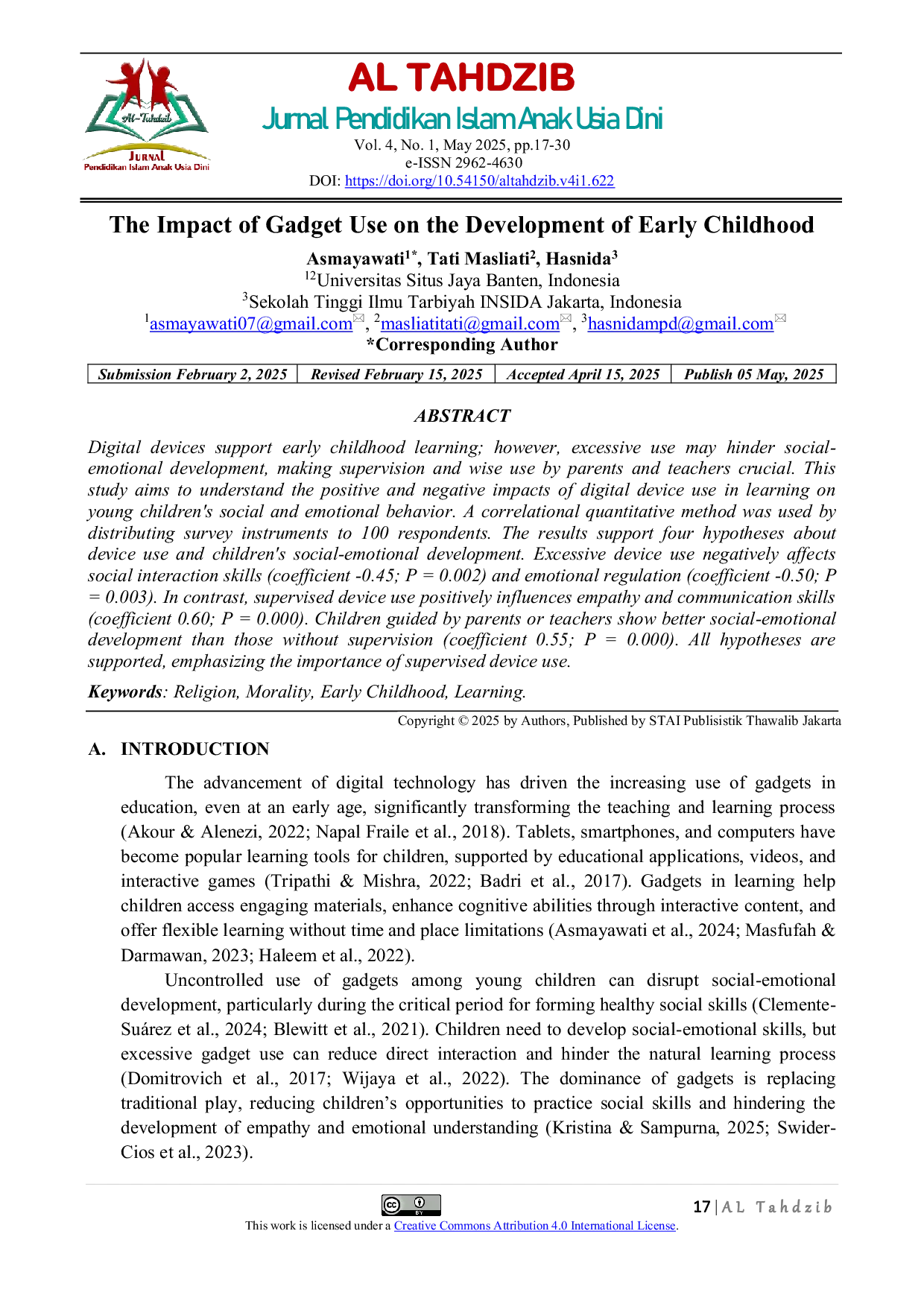 JURIS The Impact of Gadget Use on the Development of Early Childhood