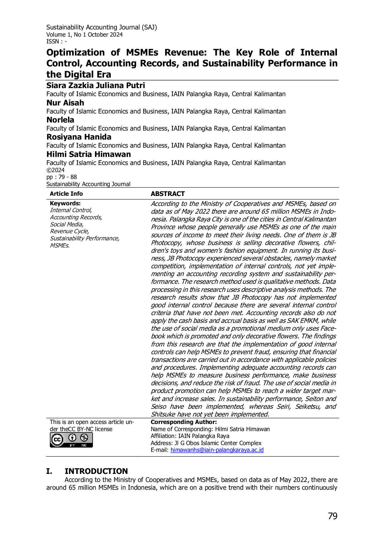 JURIS Optimization of MSMEs Revenue The Key Role of Internal Control Accounting Records and Sustainability Performance in the Digital Era