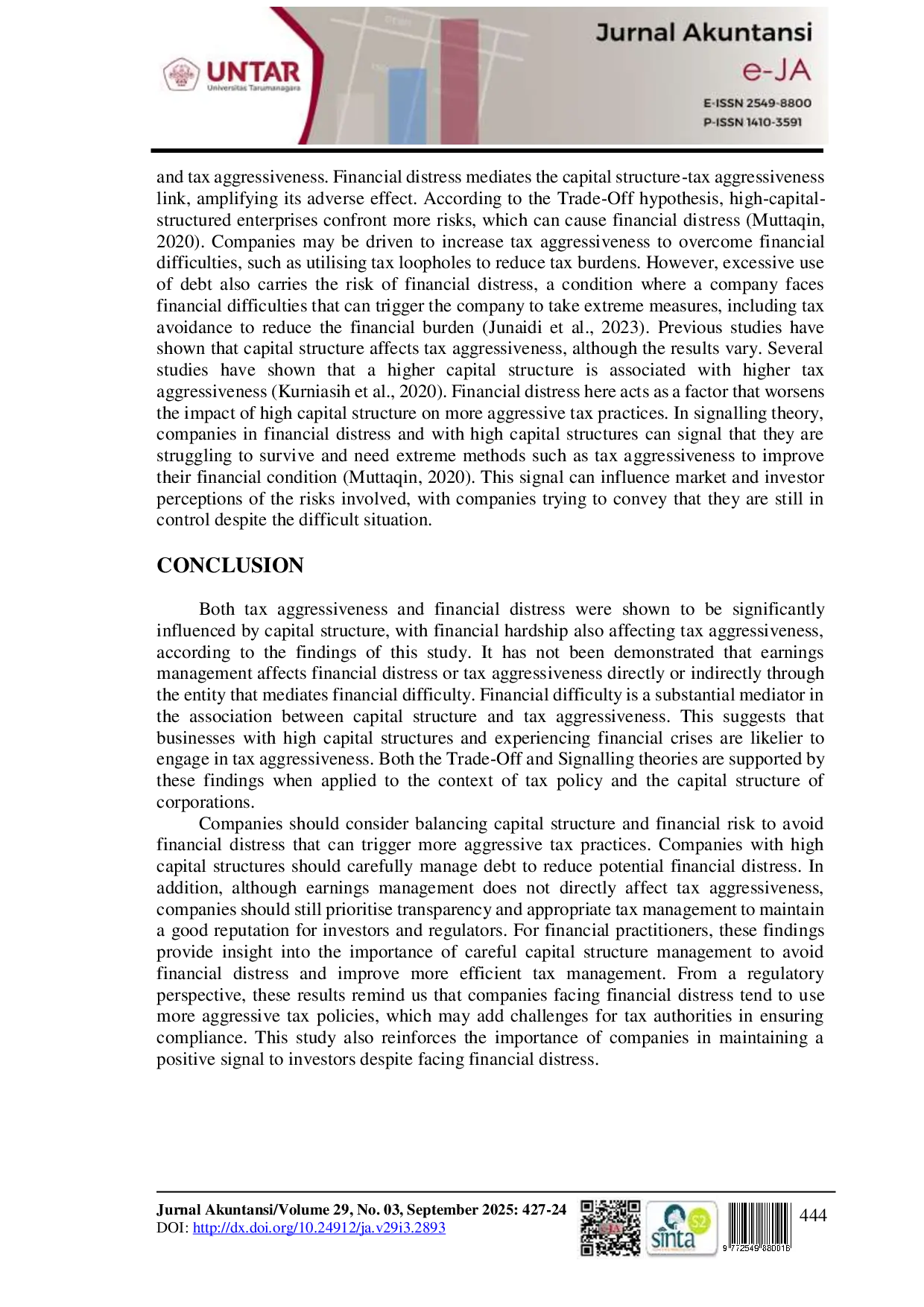 juris Financial Distress As a Mediator Between Capital Structure Earnings Management and Tax Aggressiveness