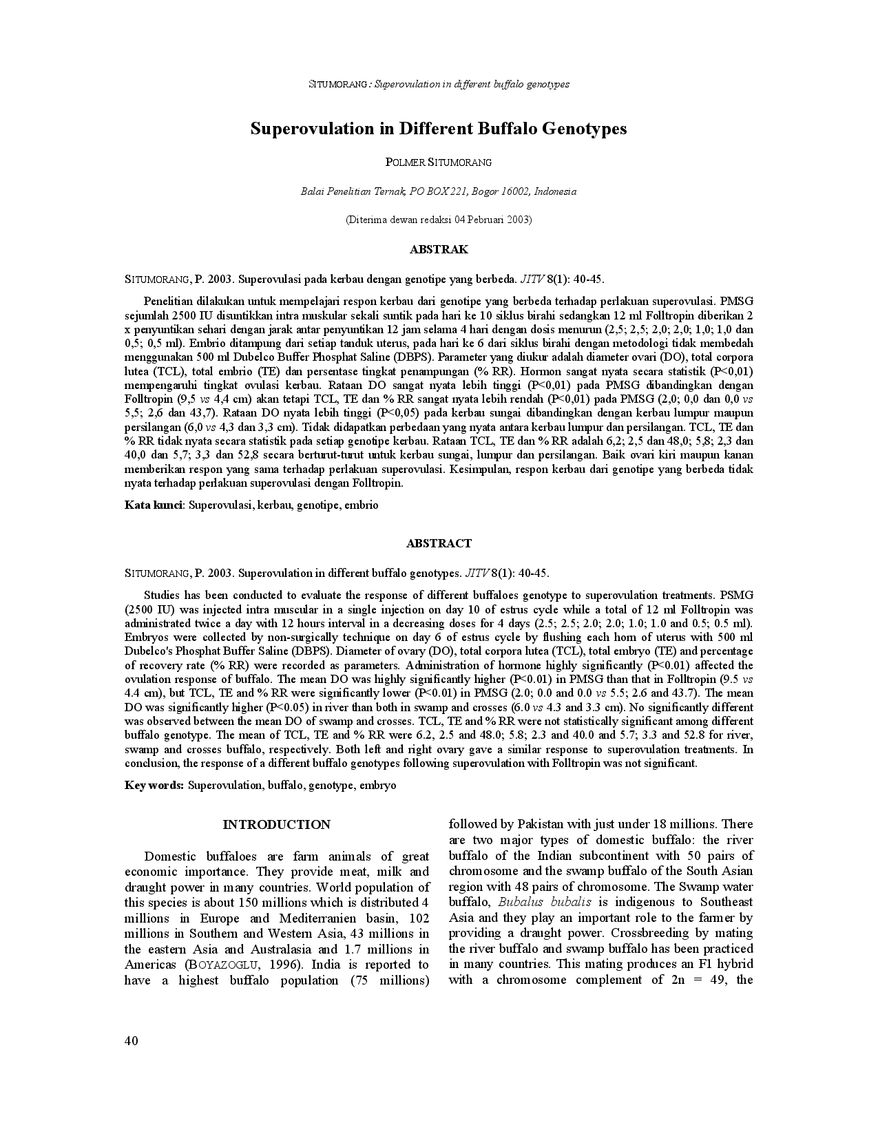 juris Superovulation in different buffalo genotypes