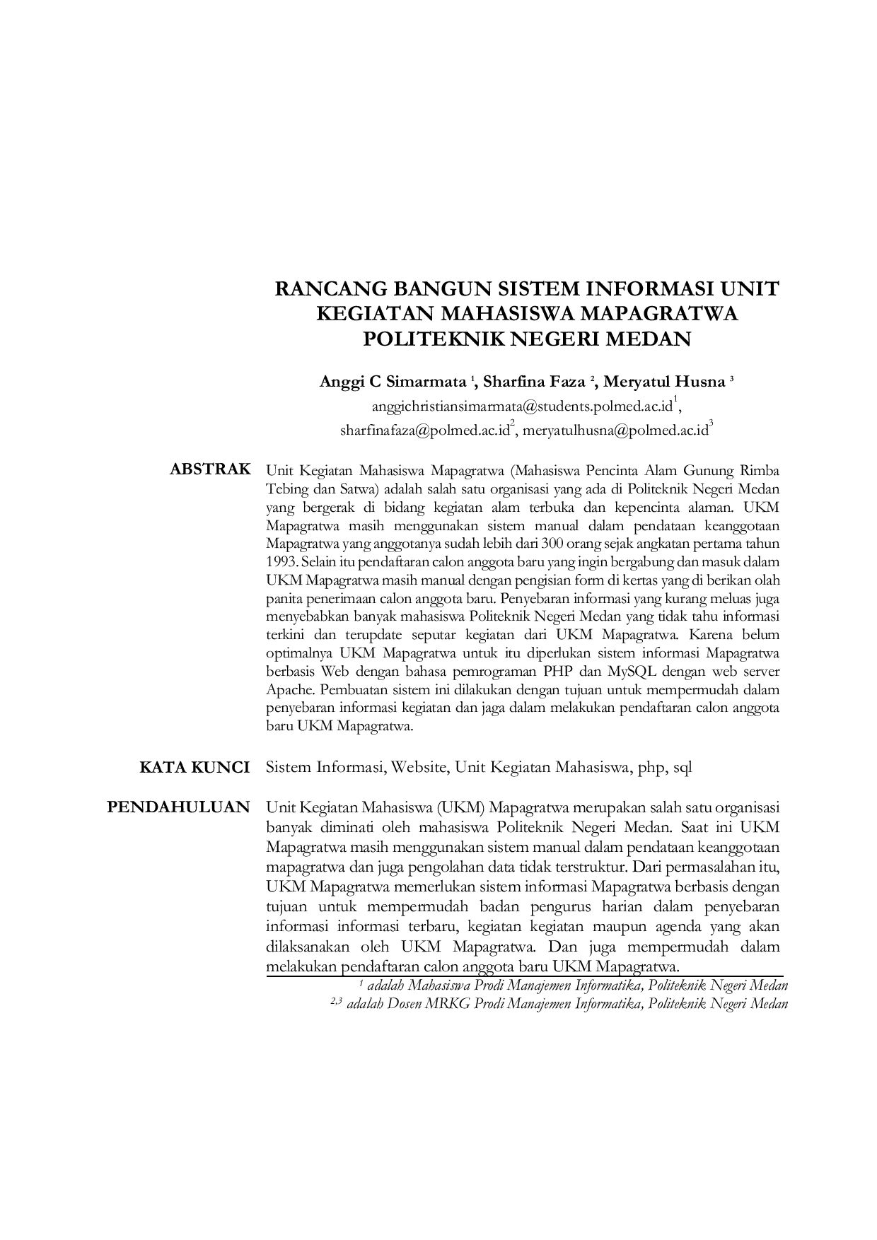 JURIS Rancang Bangun Sistem Informasi Unit Kegiatan Mahasiswa Mapagratwa Politeknik Negeri Medan