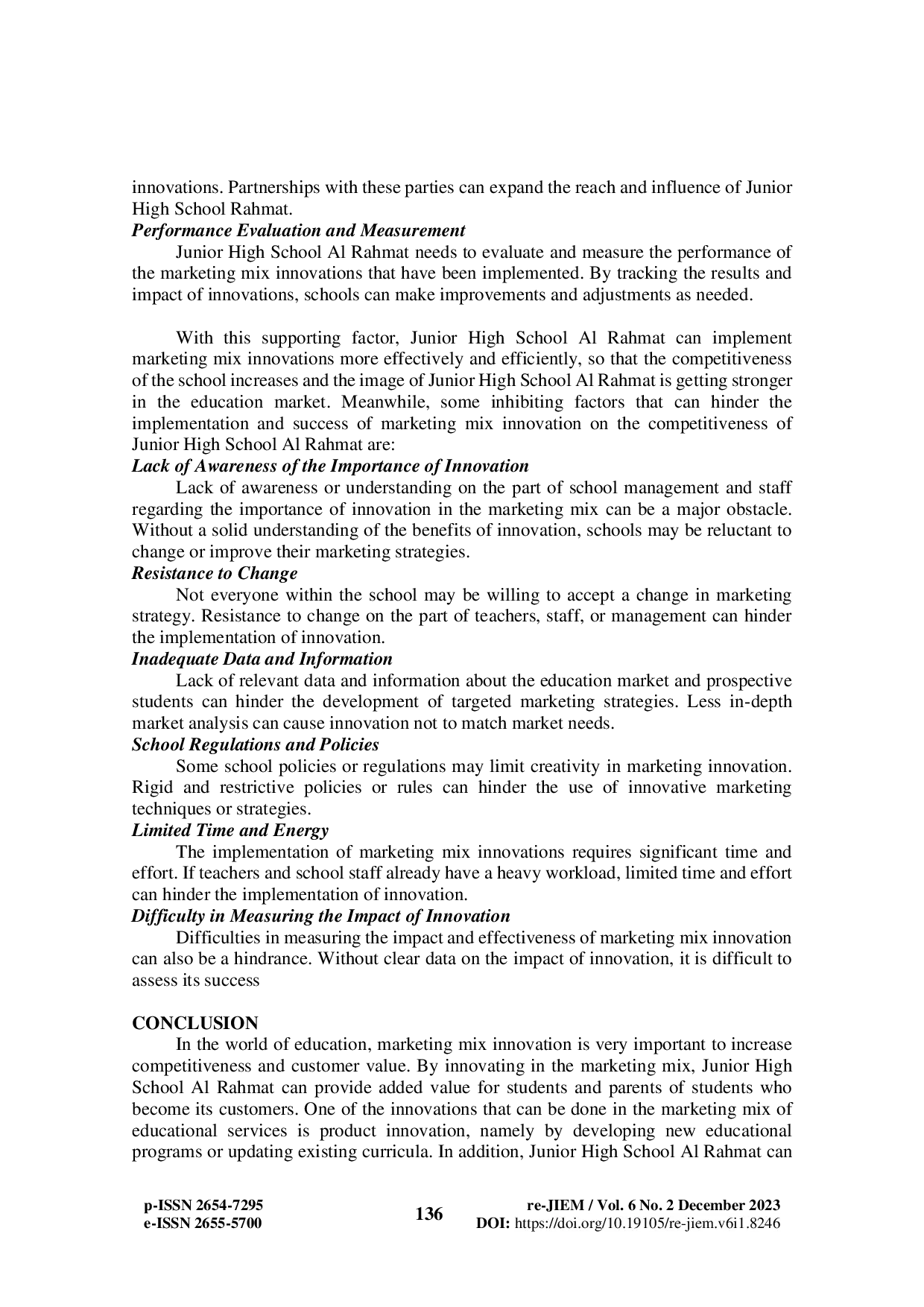 JURIS INNOVATION OF EDUCATIONAL MARKETING MIX IN IMPROVING COMPETITIVENESS AT AR RAHMAT JUNIOR HIGH SCHOOL BOJONEGORO