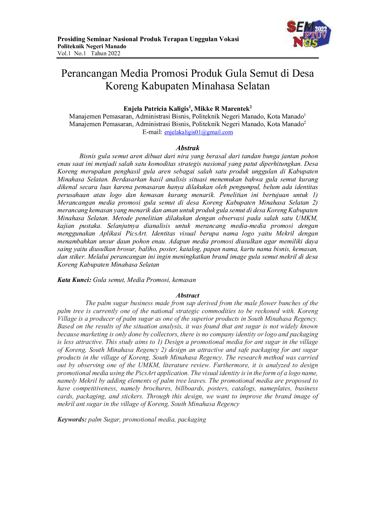 JURIS Perancangan Media Promosi Produk Gula Semut Di Desa Koreng Kabupaten Minahasa Selatan