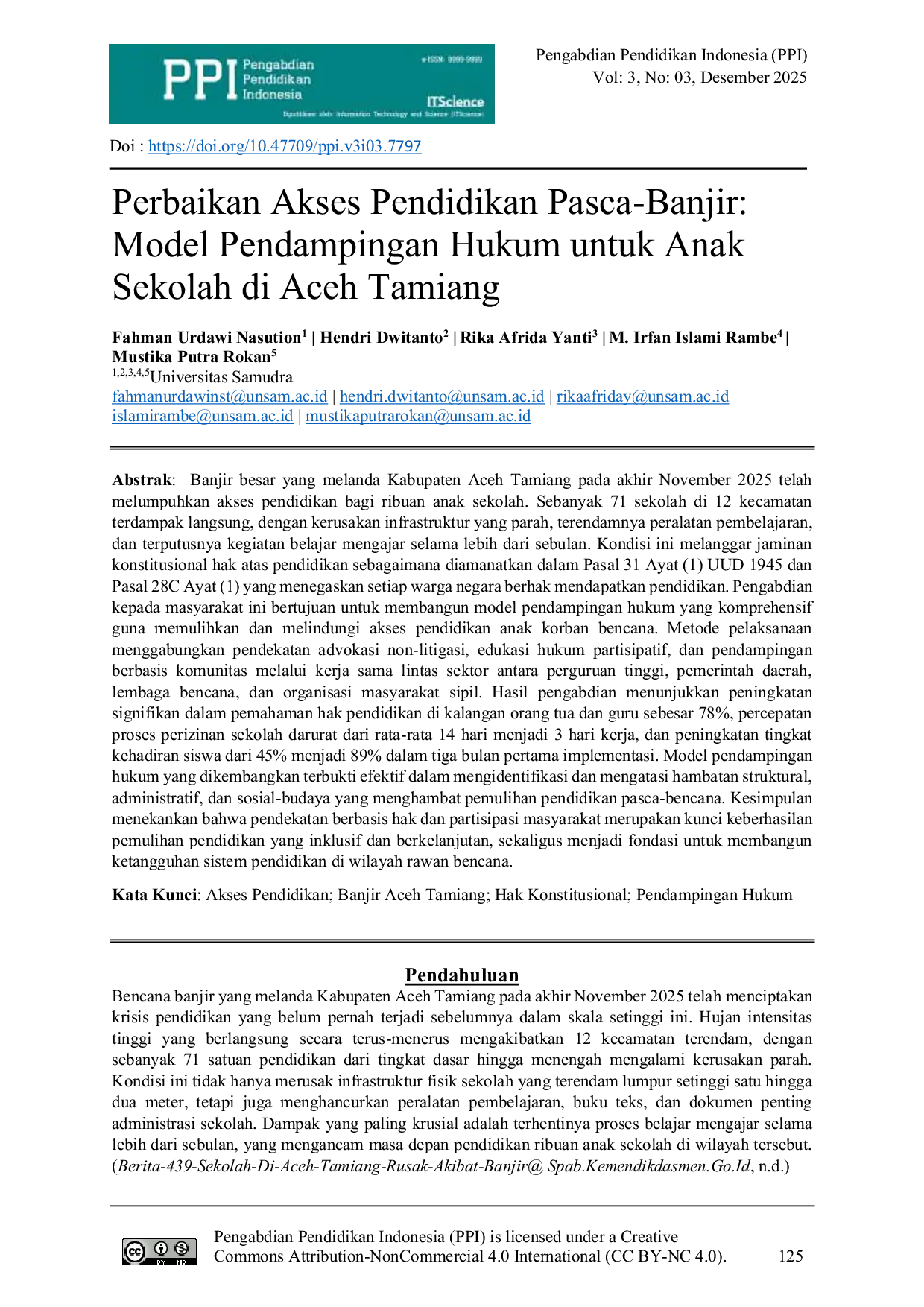 JURIS Perbaikan Akses Pendidikan Pasca Banjir Model Pendampingan Hukum untuk Anak Sekolah di Aceh Tamiang