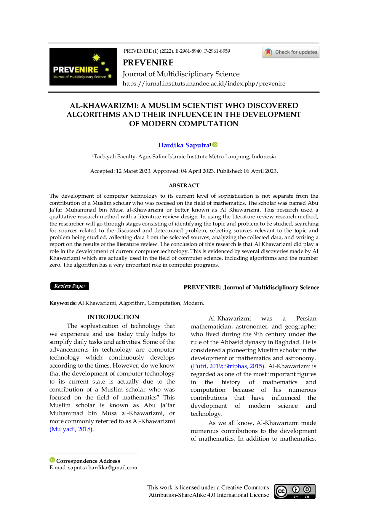 JURIS Al Khawarizmi A Muslim Scientist Who Discovered Algorithms And Their Influence In The Development Of Modern Computation