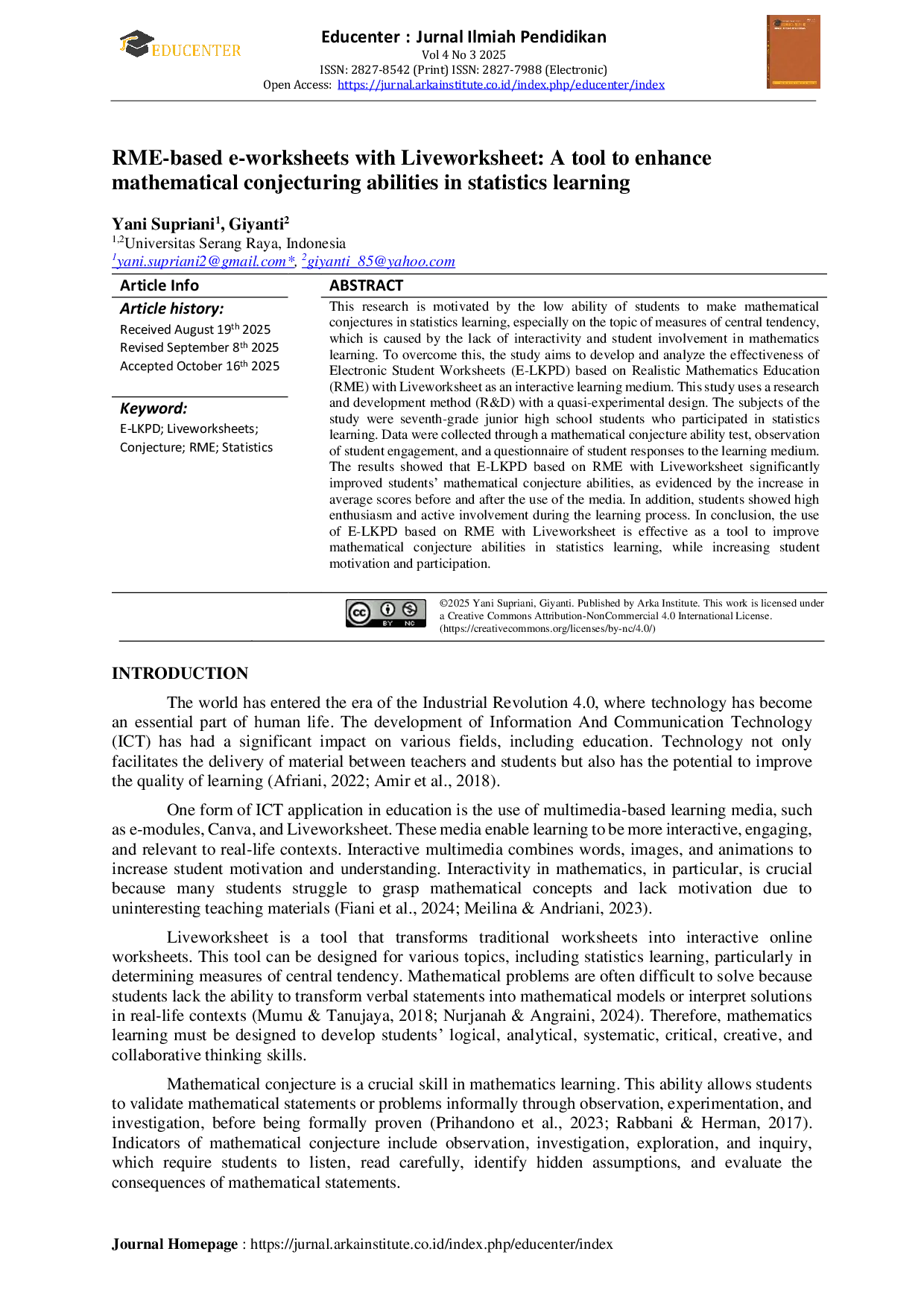 JURIS RME based e worksheets with Liveworksheet A tool to enhance mathematical conjecturing abilities in statistics learning