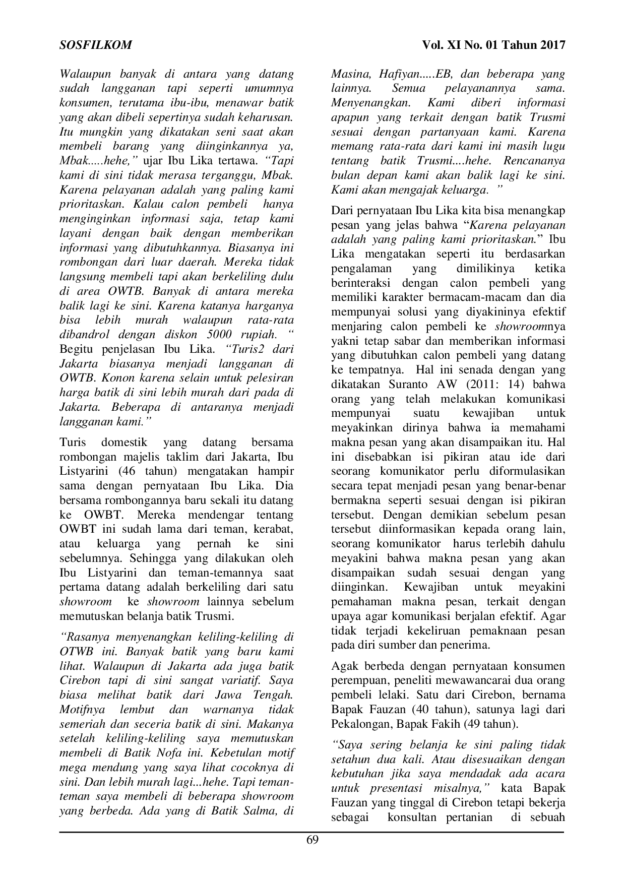 JURIS Efektivitas Komunikasi Interpersonal dalam Interaksi Perdagangan Batik di Objek Wisata Belanja Batik Trusmi