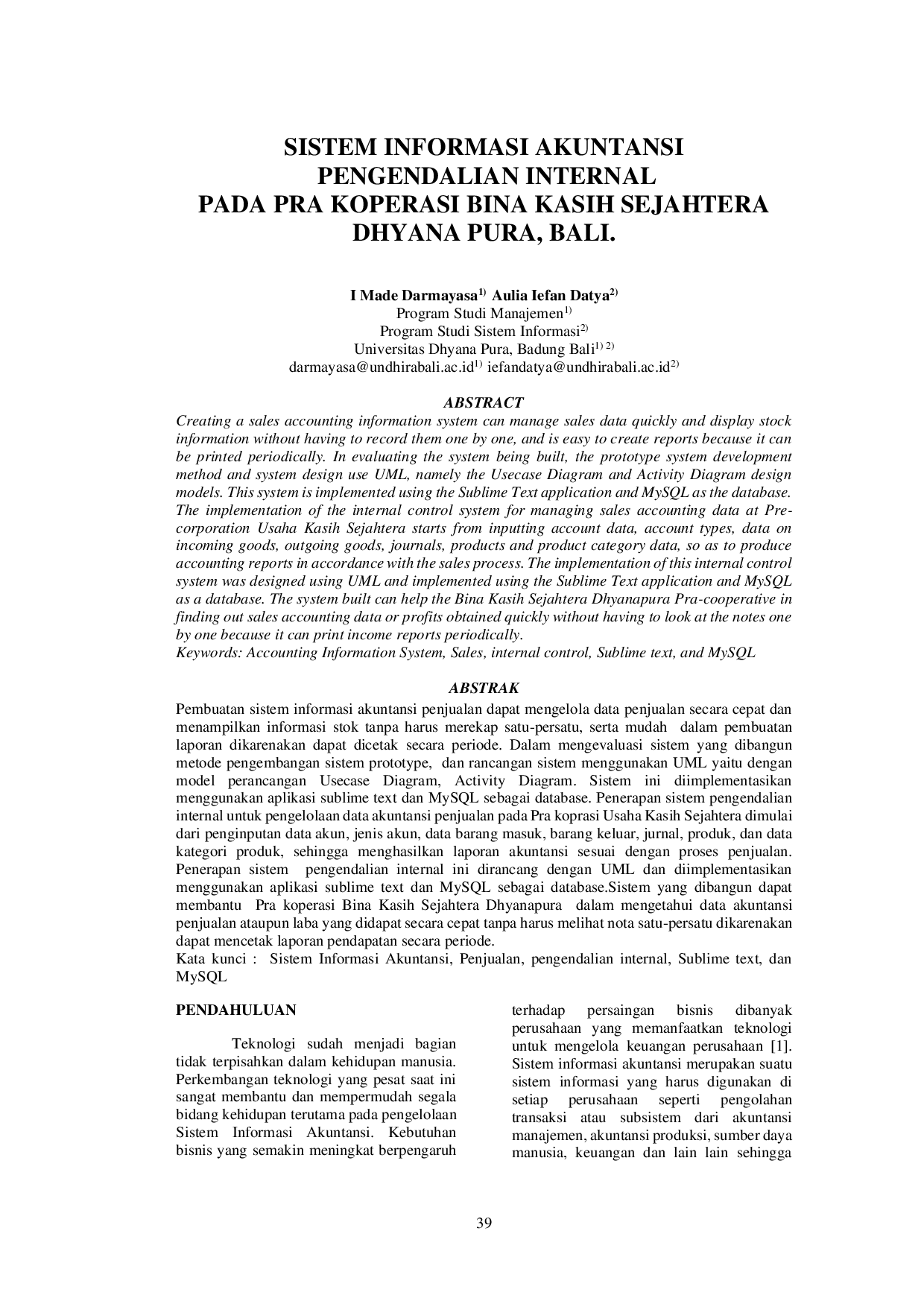 JURIS Sistem Informasi Akuntansi Pengendalian Internal Pada Pra Koperasi Bina Kasih Sejahtera Dhyana Pura Bali