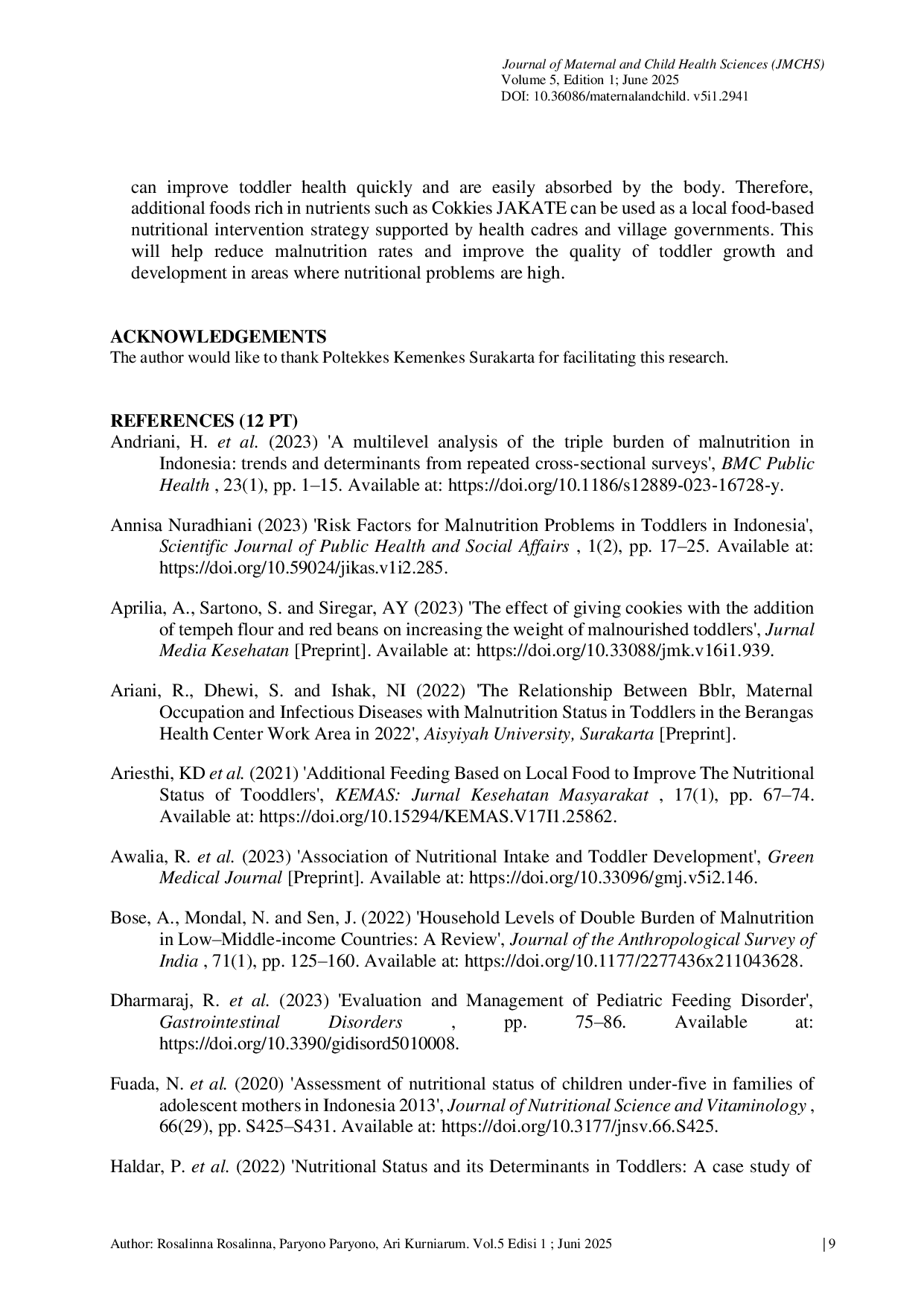 JURIS The Effect of Consumption of JAKATE Cokkies Corn Green Beans Tempeh on the Nutritional Status of Toddlers