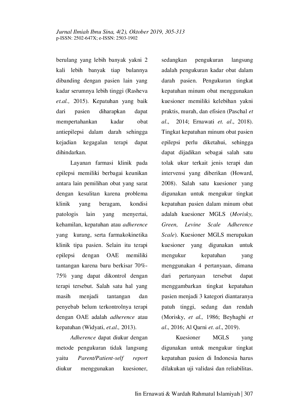 JURIS Uji Validitas dan Reliabilitas Kuesioner Kepatuhan MGLS Morisky Green Levine Adherence Scale Versi Bahasa Indonesia Terhadap Pasien Epilepsi