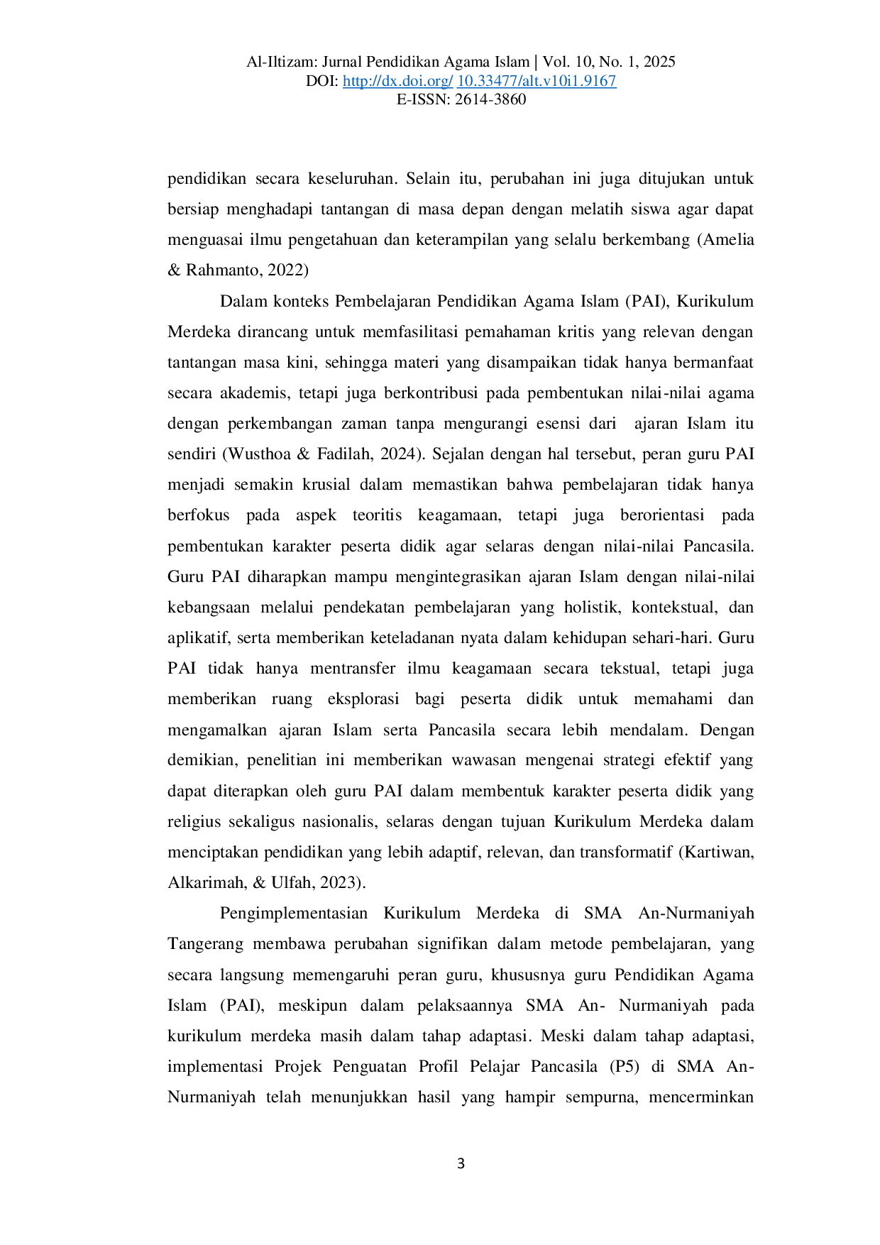 juris Analisis Telaah Konsep dan Implemetasi Pendidikan Agama Islam dalam Kurikulum Merdeka di SMA An Nurmaniyah Dampak Implementasi Kurikulum Merdeka terhadap Pengembangan Karakter dan Nilai Keislaman Si