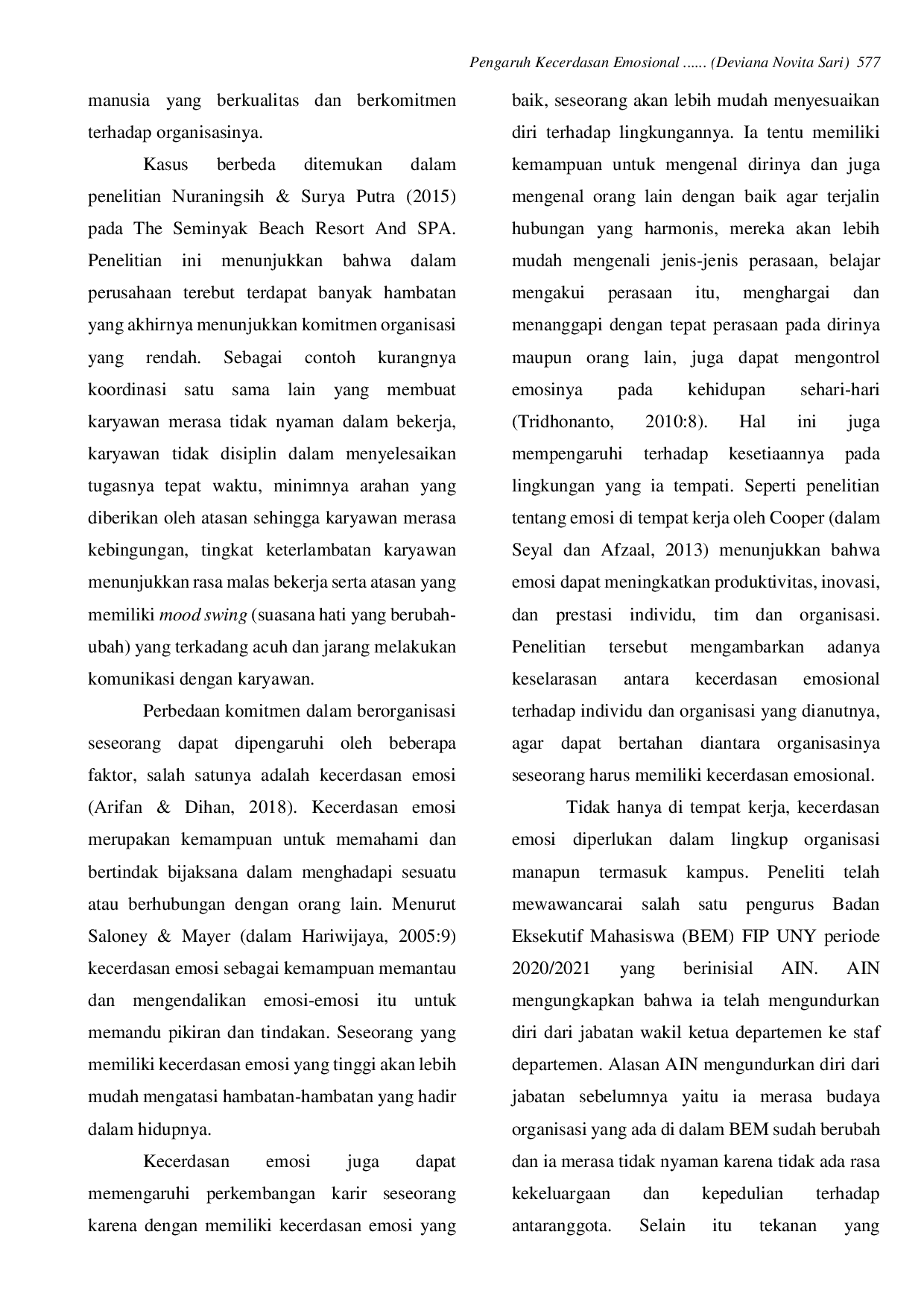 JURIS Pengaruh Kecerdasan Emosional Terhadap Komitmen Dalam Berorganisasi Pengurus Badan Eksekutif Mahasiswa Fakultas Ilmu Pendidikan Universitas Negeri Yogyakarta