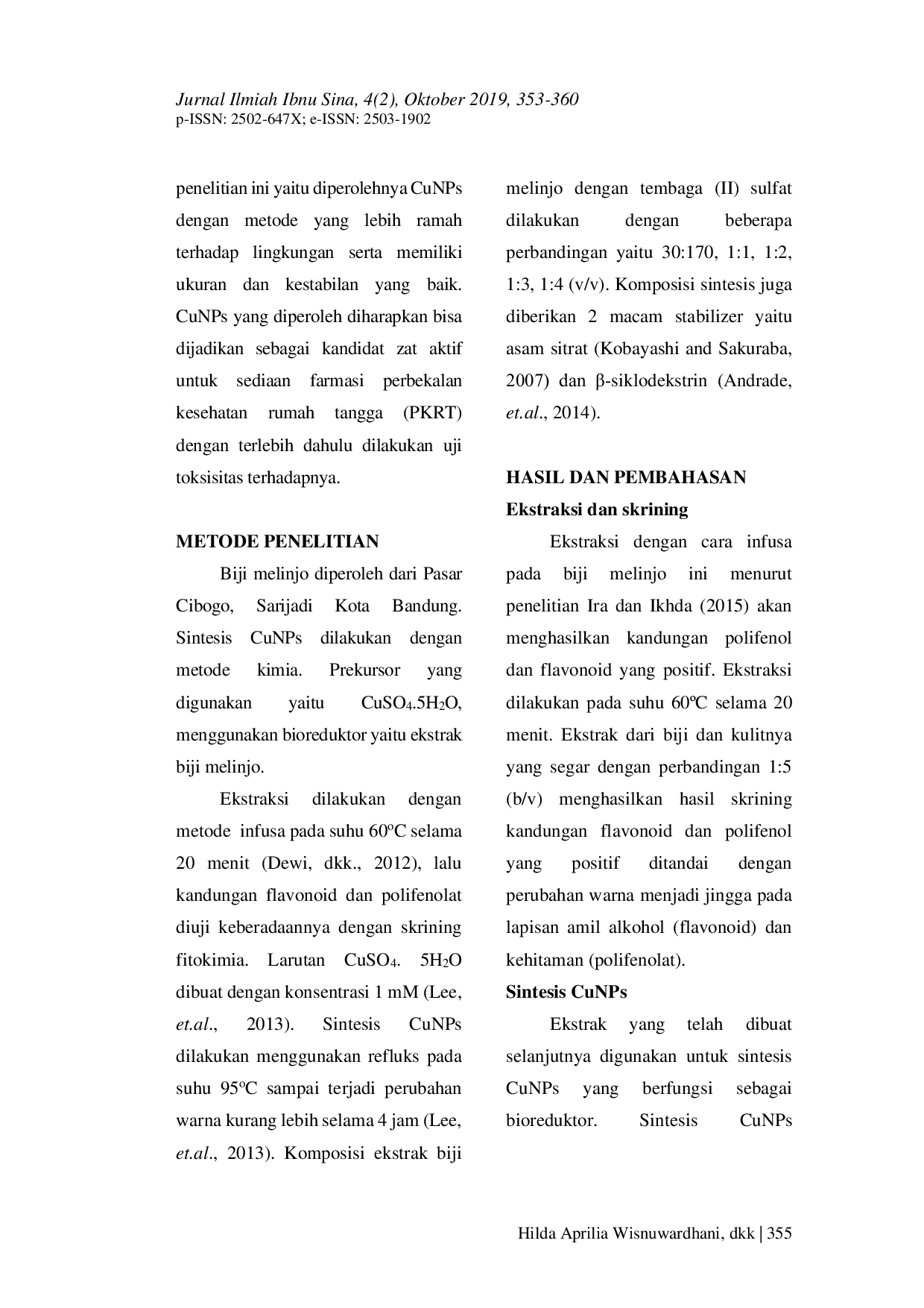 JURIS OPTIMASI KONDISI SINTESIS NANOPARTIKEL TEMBAGA MENGGUNAKAN EKSTRAK BIJI MELINJO Gnetum gnemon L