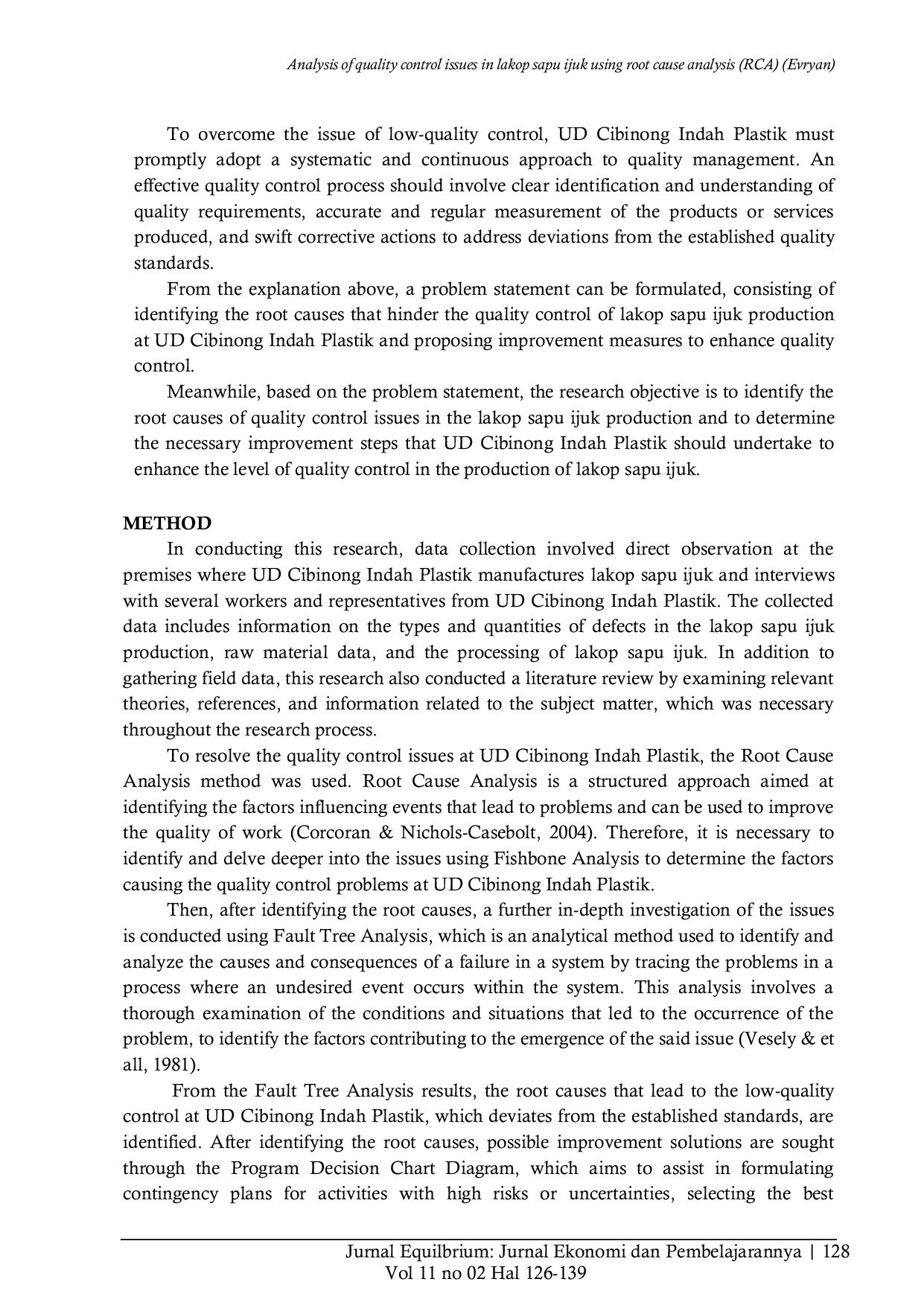 JURIS Analysis of quality control issues in lakop sapu ijuk using Root Cause Analysis RCA