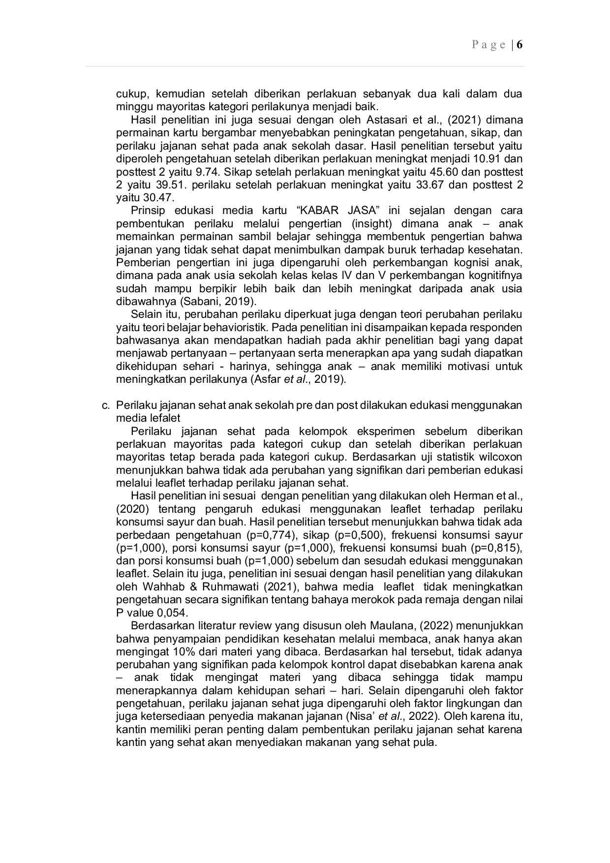 JURIS Pengaruh Edukasi Media Kartu KABAR JASA Terhadap Perilaku Jajanan Sehat Anak Kelas IV Dan V di SDN Karangtengah III Dan SDN Plembon Gunungkidul