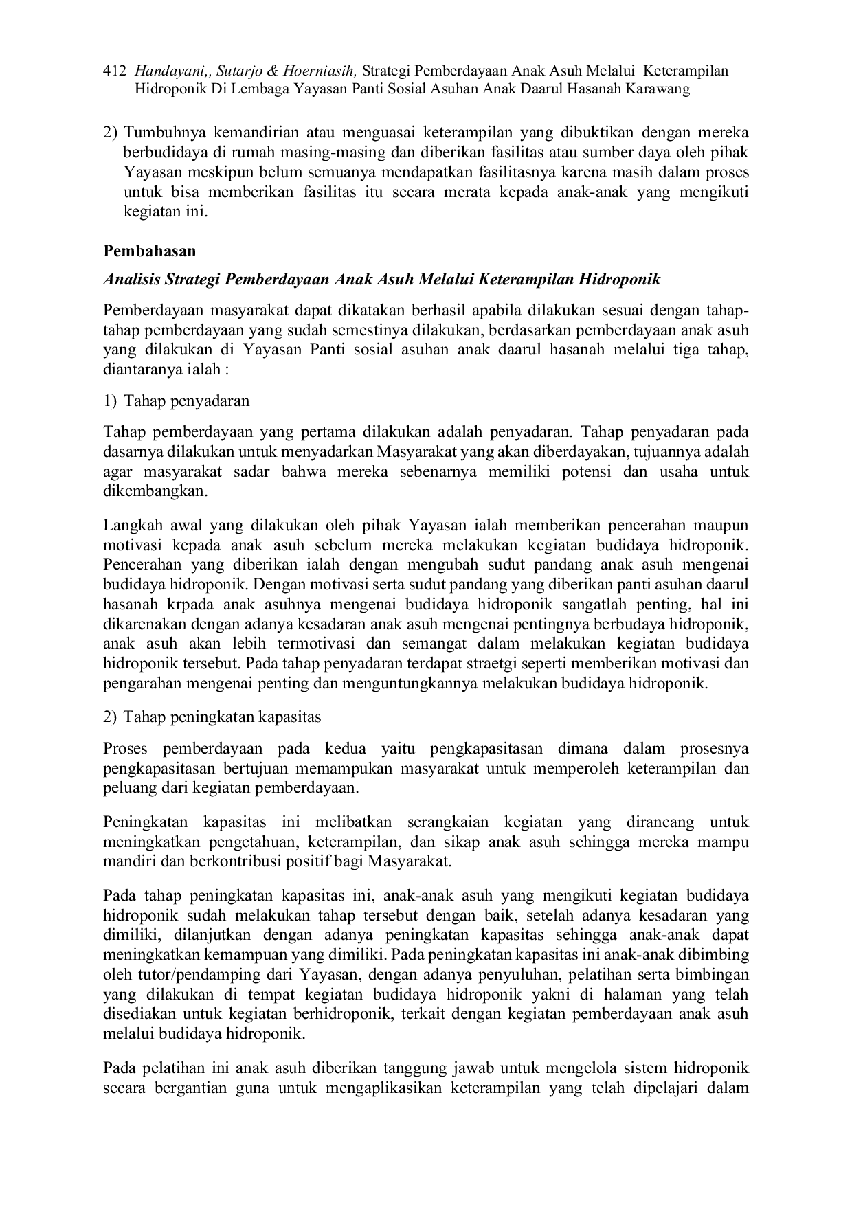 JURIS Strategi Pemberdayaan Anak Asuh Melalui Keterampilan Hidroponik Di Lembaga Yayasan Panti Sosial Asuhan Anak Daarul Hasanah Karawang