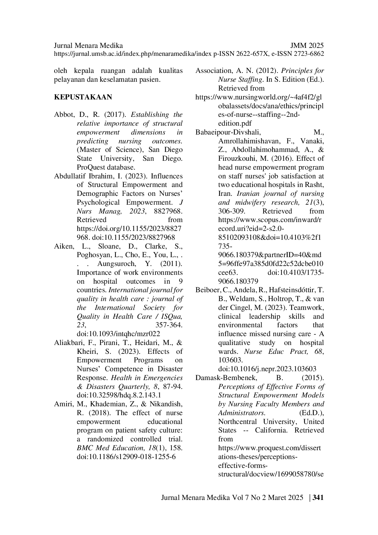 JURIS Empowerment Kepala Ruangan Terhadap Kompetensi Perawat Pelaksana Di Rumah Sakit Systematic Review