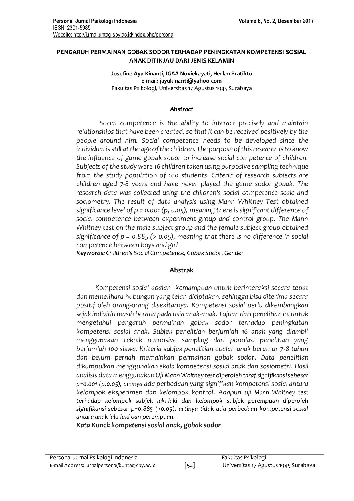 JURIS PENGARUH PERMAINAN GOBAK SODOR TERHADAP PENINGKATAN KOMPETENSI SOSIAL ANAK DITINJAU DARI JENIS KELAMIN