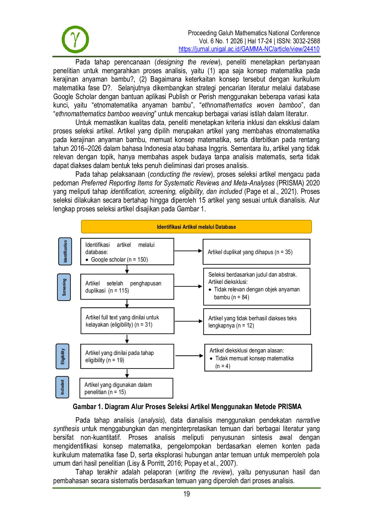 JURIS Analisis Keterkaitan Konsep Matematika pada Kerajinan Anyaman Bambu dengan Kurikulum Matematika SMP Systematic Literature Review