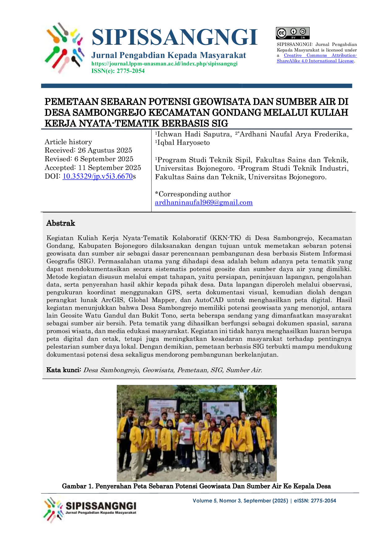 JURIS Pemetaan Sebaran Potensi Geowisata Dan Sumber Air Di Desa Sambongrejo Kecamatan Gondang Melalui Kuliah Kerja Nyata Tematik Berbasis Sig