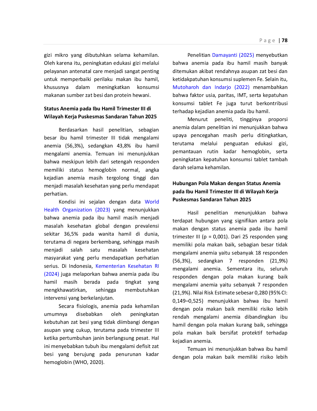 JURIS Dietary Patterns and Anemia Status Among Third Trimester Pregnant Women in the working area of Sandaran Public Health Center in 2025