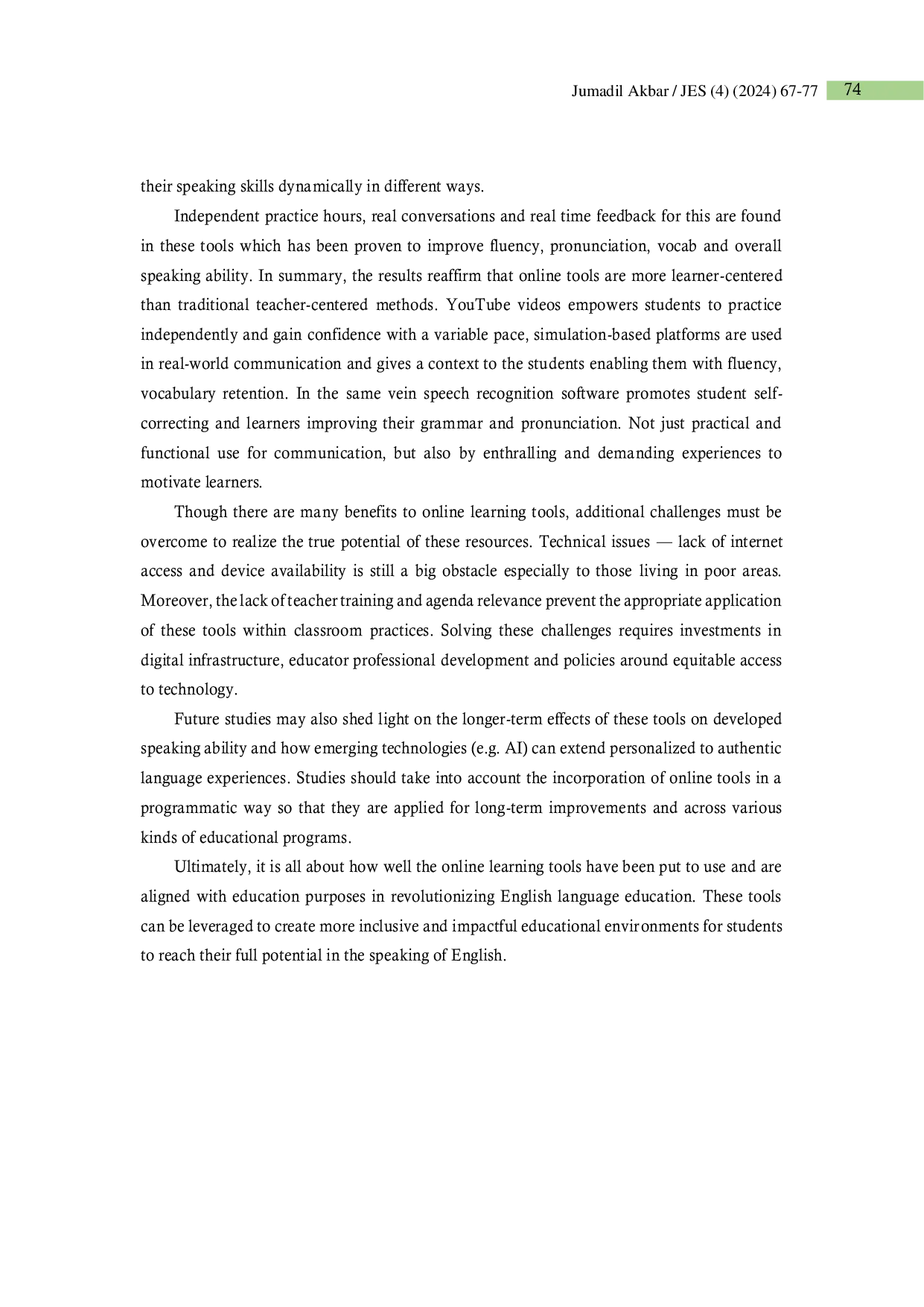 JURIS Effectiveness of Online Learning Tools for Improving Speaking Skills in English Education