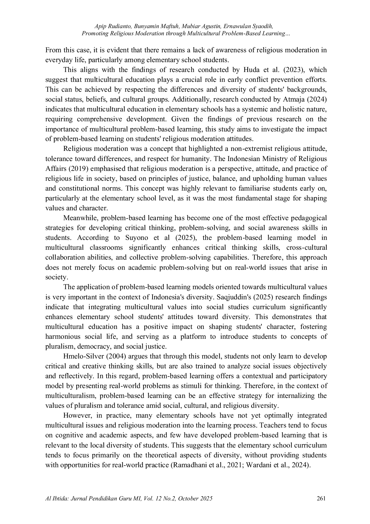 JURIS Promoting Religious Moderation through Multicultural Problem Based Learning A Study in Elementary Education