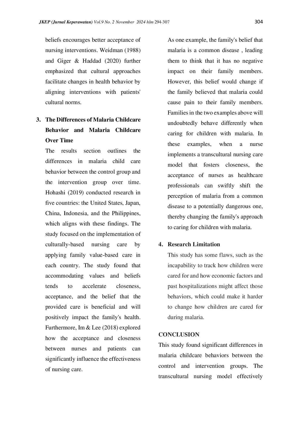 juris The Effectiveness of Transcultural Nursing Model to Improve Malaria Childcare